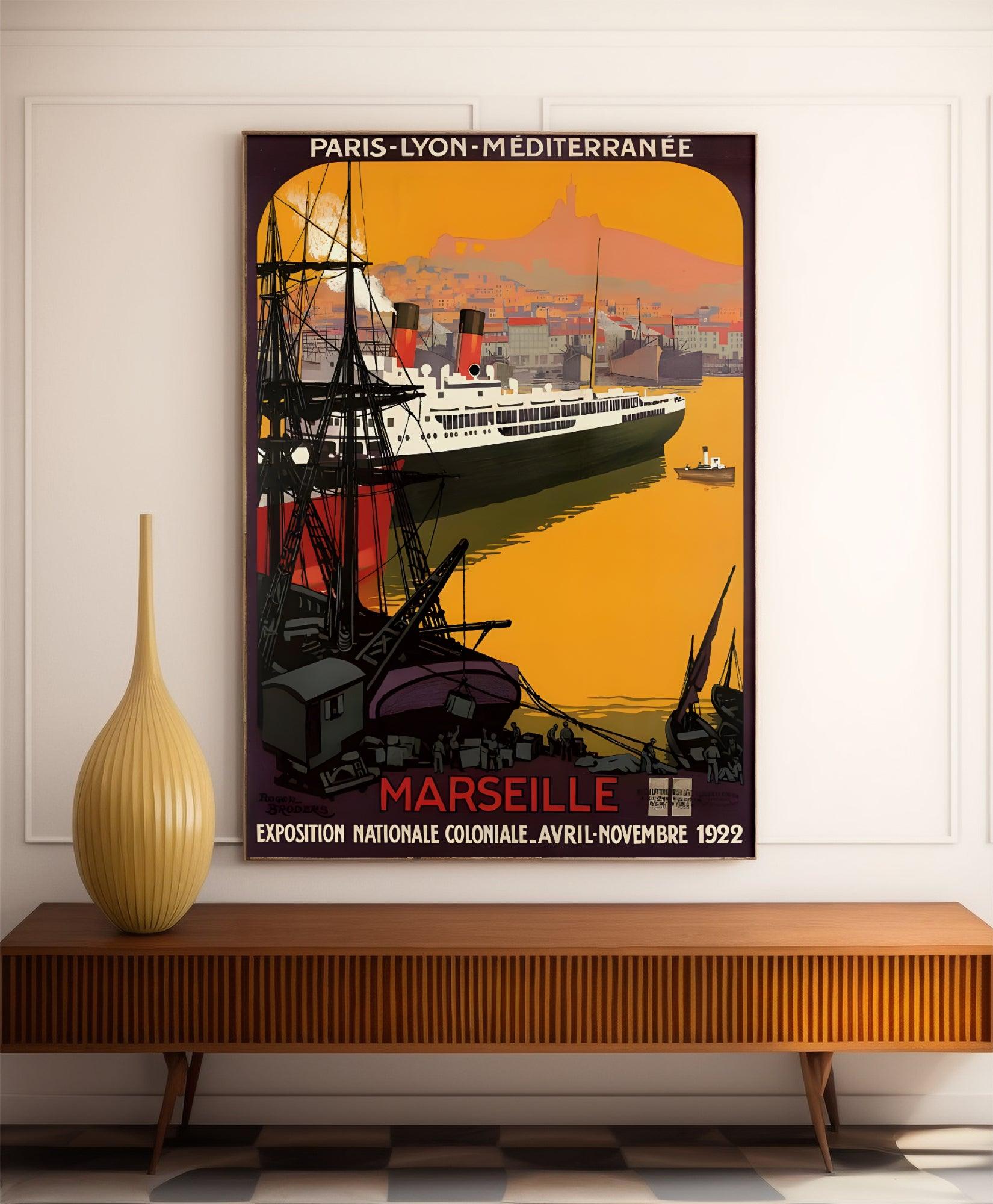 Affiche ville vintage "Marseille - exposition coloniale 1922" - Roger Broders - Haute Définition - papier mat 230gr/m² - Poster Vintage