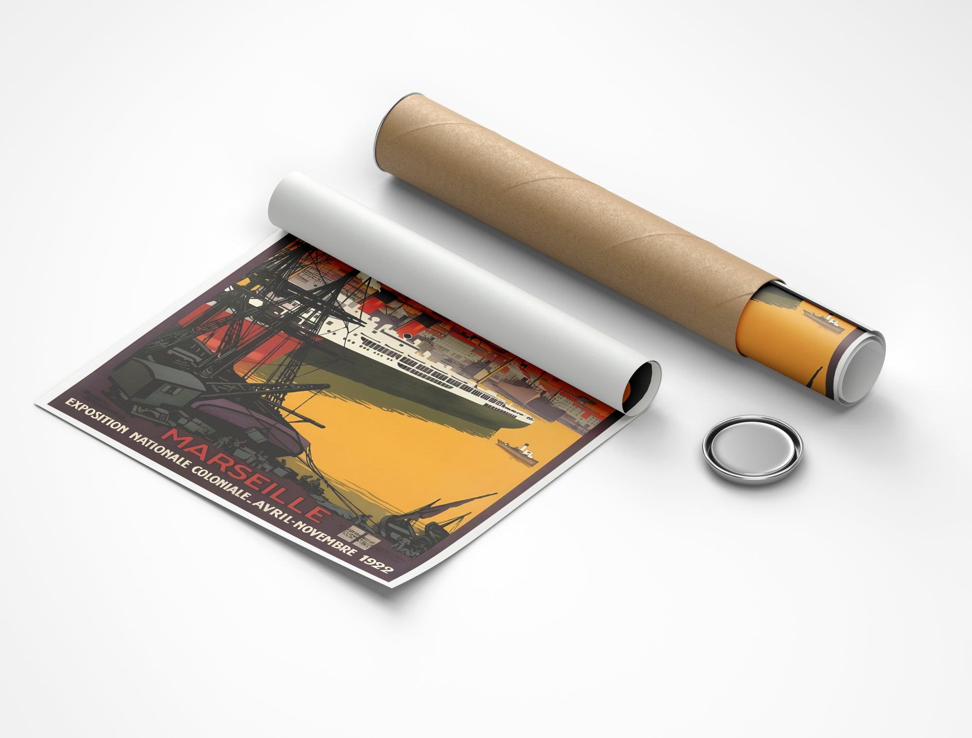 Affiche ville vintage "Marseille - exposition coloniale 1922" - Roger Broders - Haute Définition - papier mat 230gr/m² - Poster Vintage