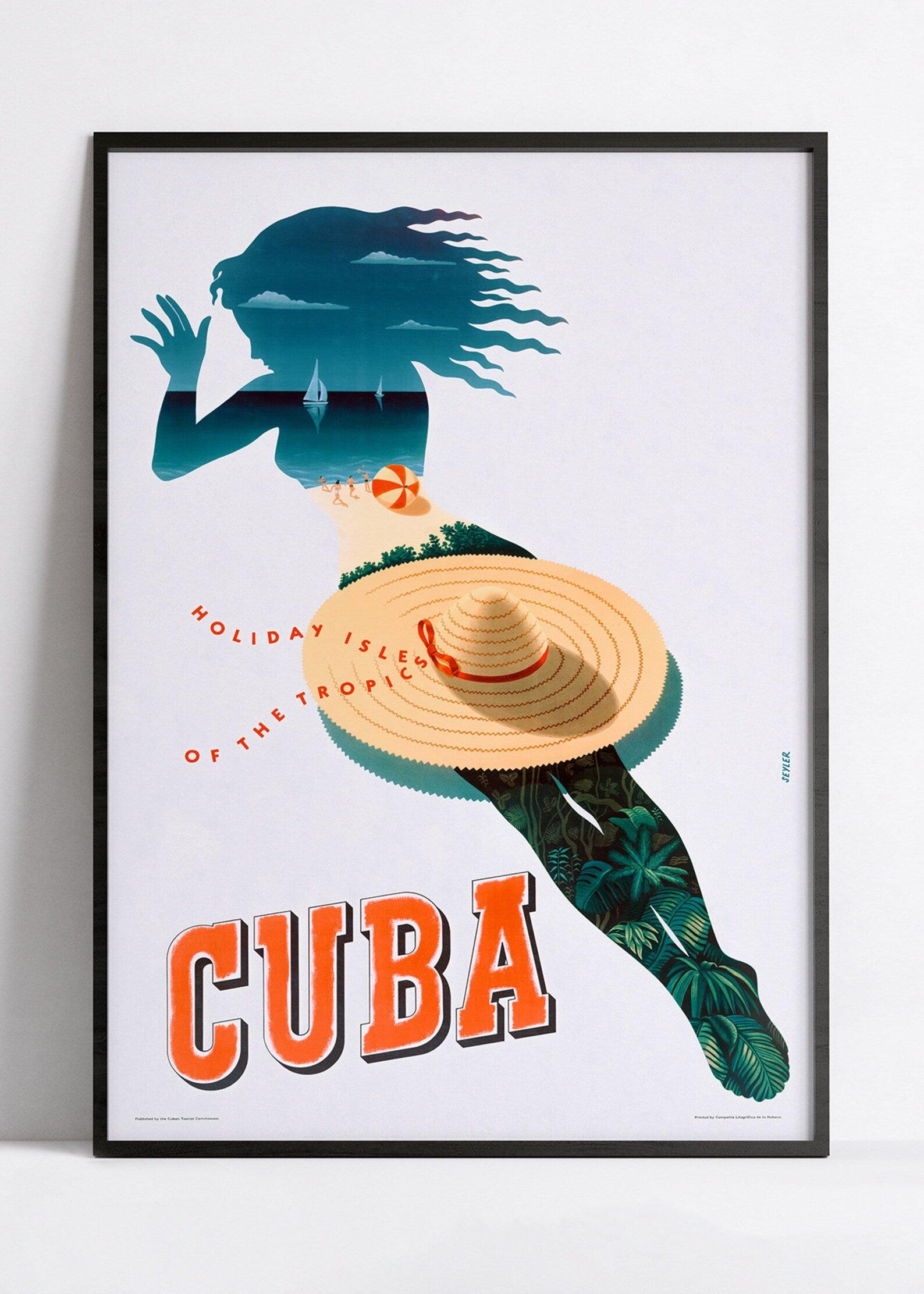 Affiche vintage "CUBA - Hollidays isle of the tropics" - Julius Seyler - Haute Définition - papier mat 230gr/m². - Poster Vintage