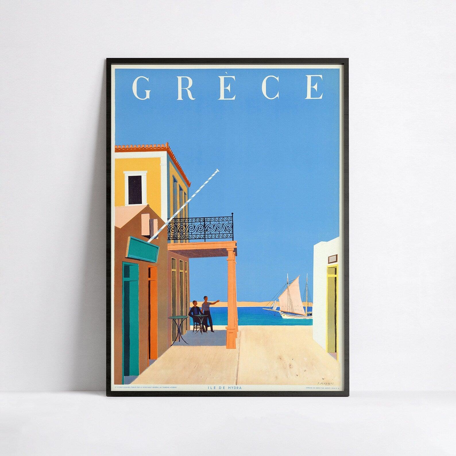 Affiche vintage "ILE DE HYDRA" -GRECE- (Yiánnis Móralis) Haute Définition - papier mat 230gr/m² - Poster Vintage