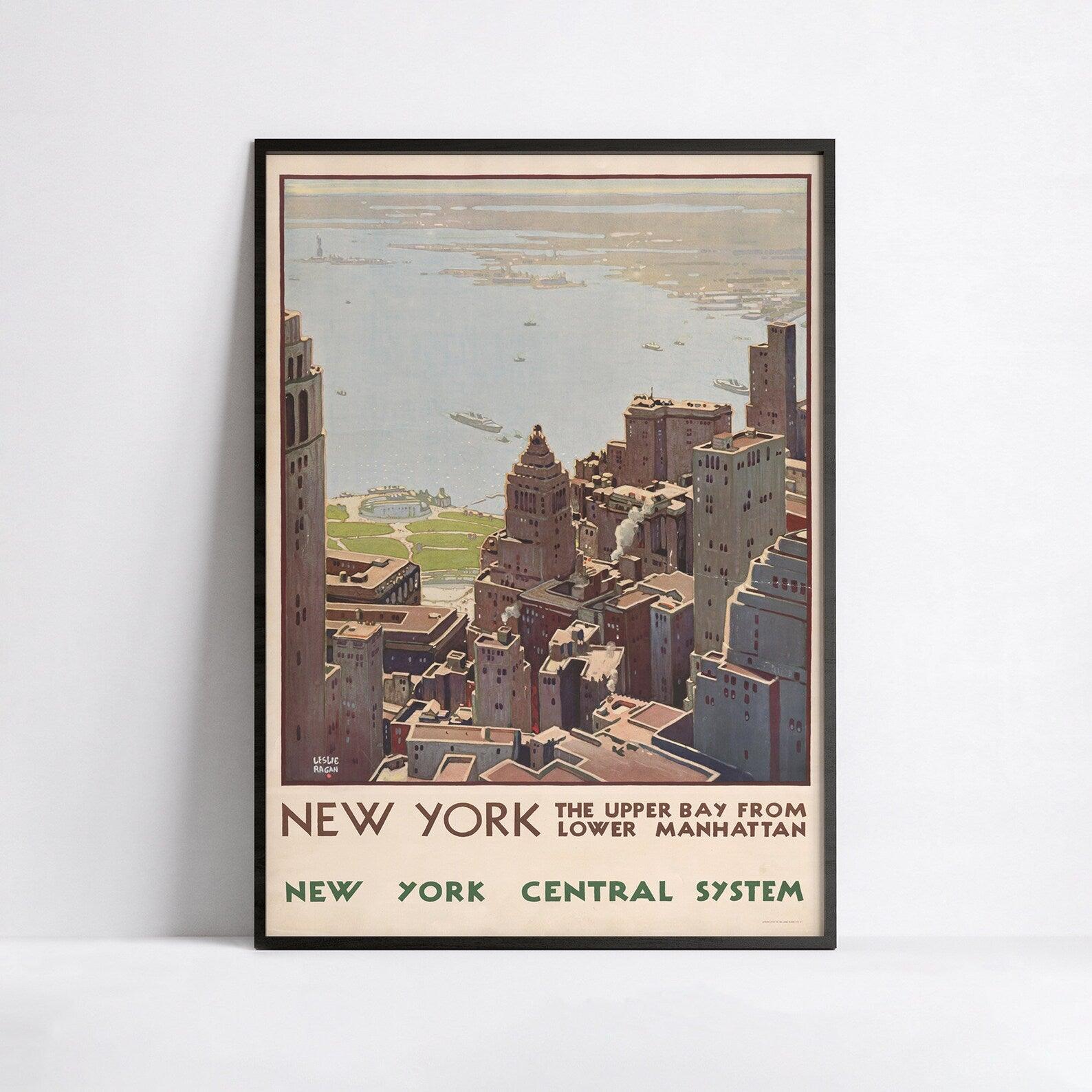 Affiche vintage "NEW YORK -CENTRAL SYSTEM" - LESLIE RAGAN - Haute Définition - papier mat 230gr/m² - Poster Vintage