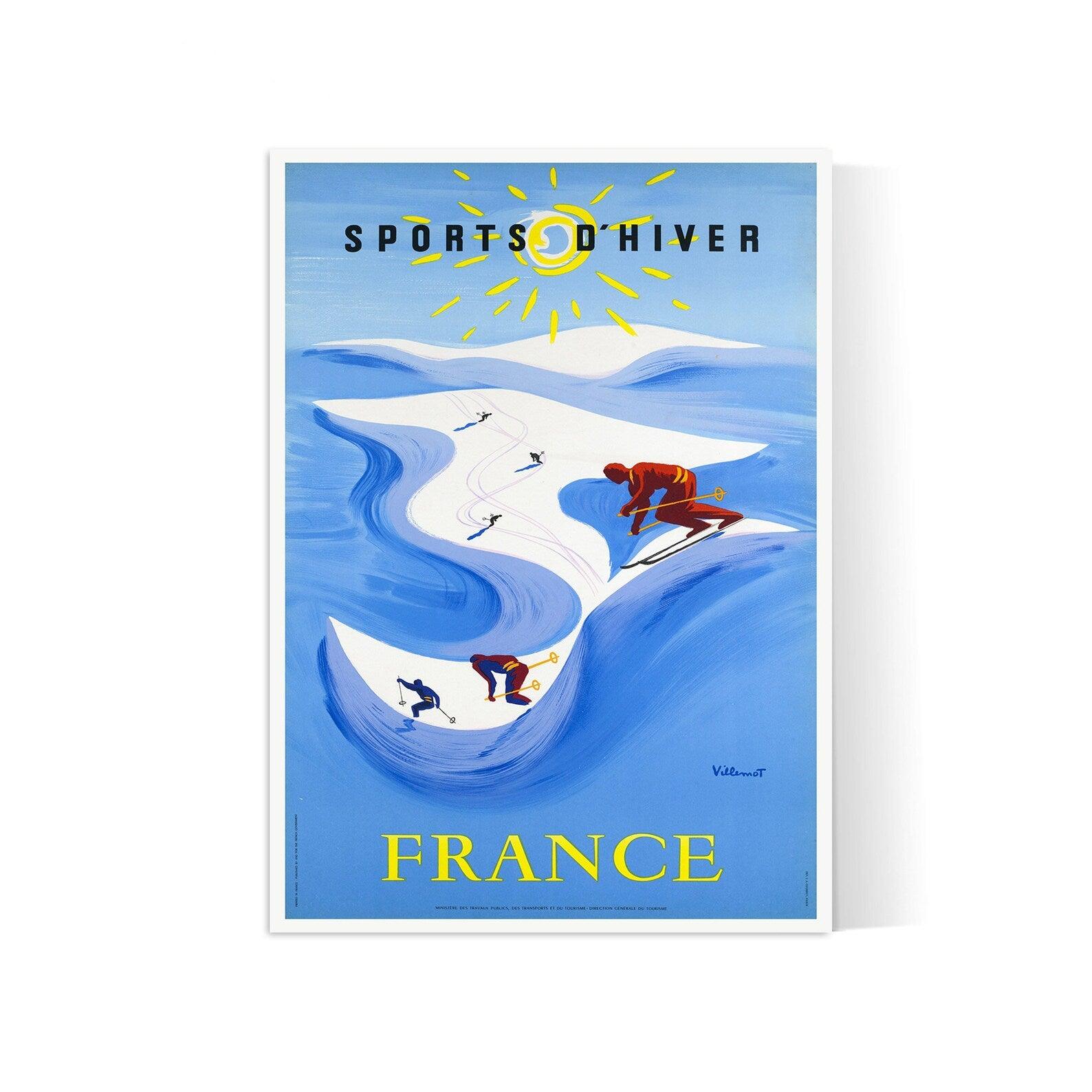 Affiche vintage "Sports d'hiver" France - Bernard Villemot - Haute Définition - papier mat 230gr/m² - Poster Vintage