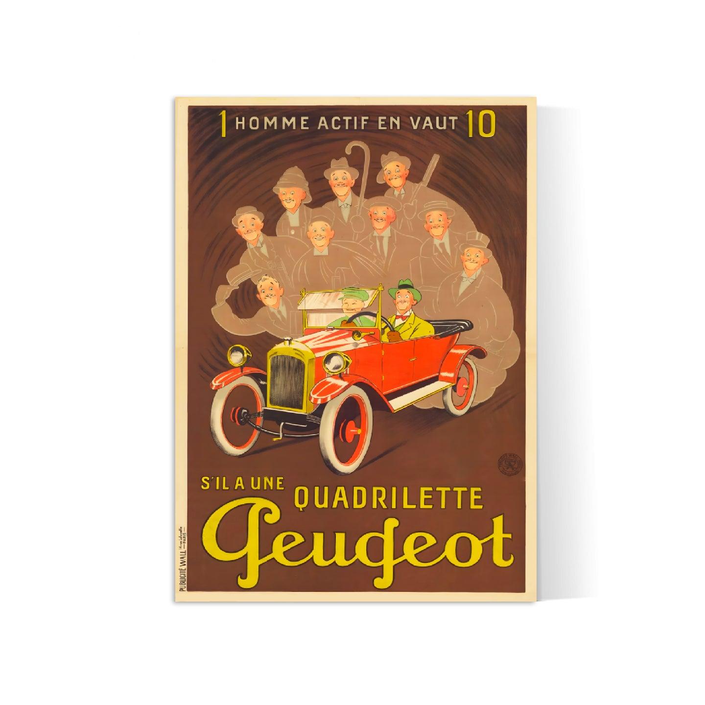 Affiche voiture vintage "Quadrillette Peugeot" - Mich - Haute Définition - papier mat 230gr/m² - Poster Vintage