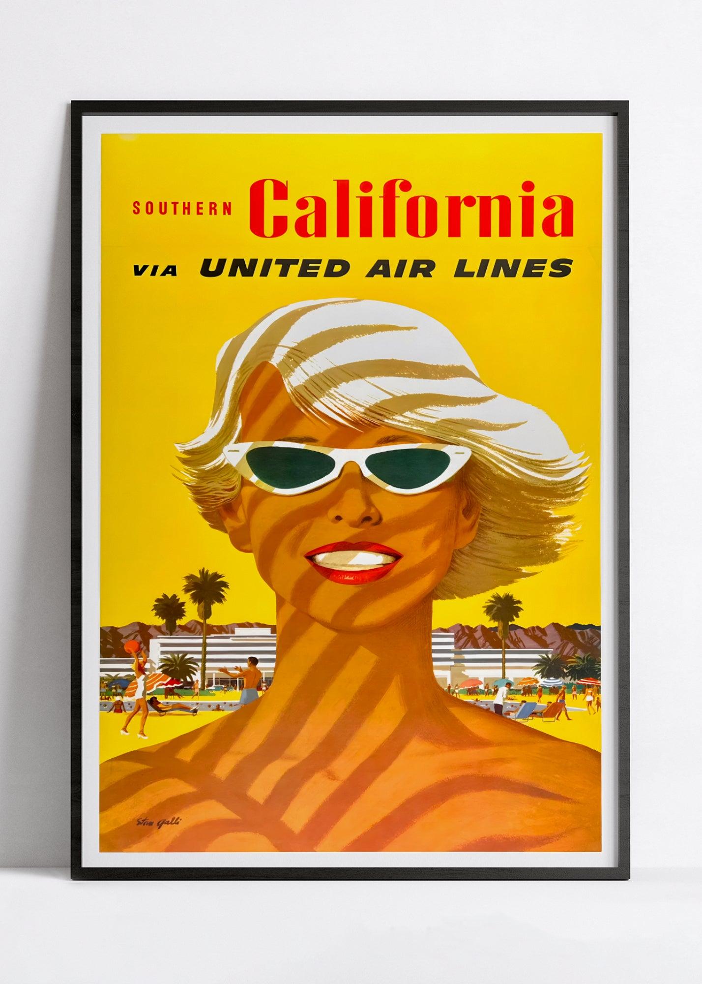 Affiche voyage vintage "California" - United Airlines - Haute Définition - papier mat 230gr/m² - Poster Vintage