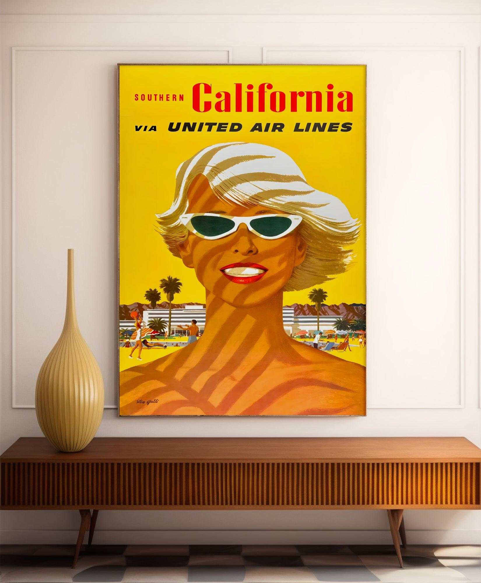 Affiche voyage vintage "California" - United Airlines - Haute Définition - papier mat 230gr/m² - Poster Vintage