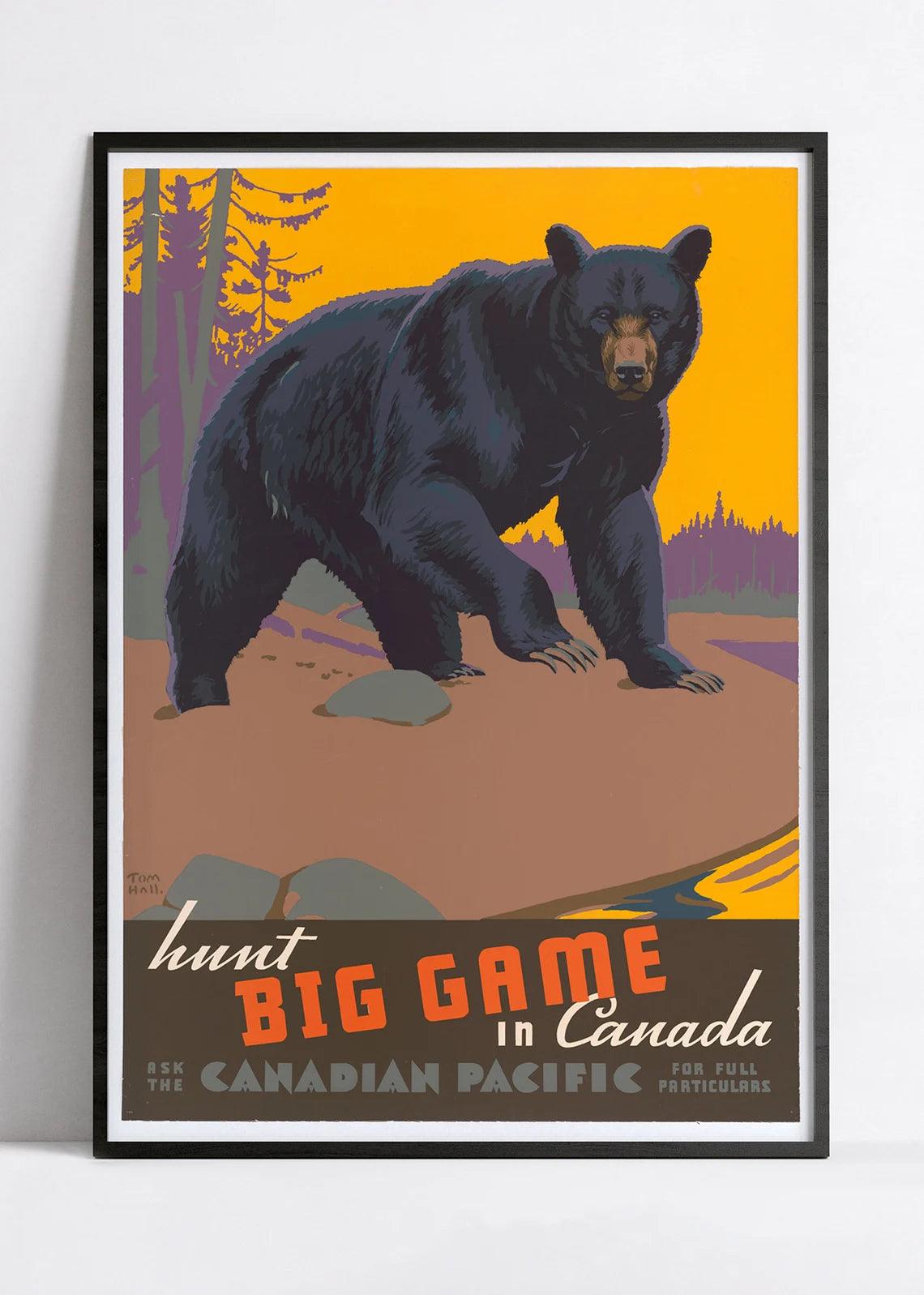 Affiche voyage vintage "Canada - Big Game" - Haute Définition - papier mat 230gr/m² - Poster Vintage