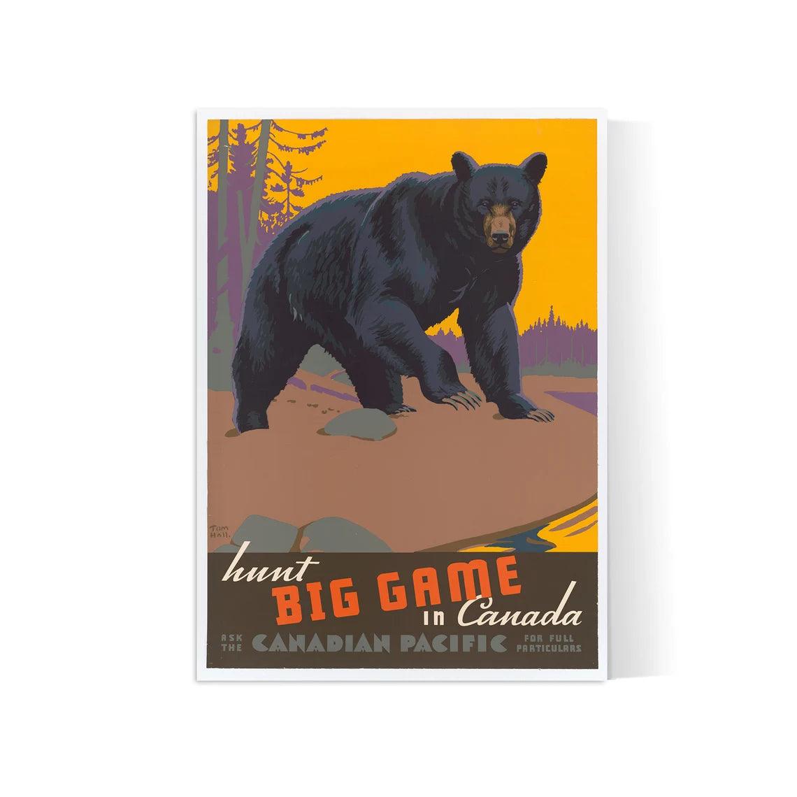 Affiche voyage vintage "Canada - Big Game" - Haute Définition - papier mat 230gr/m² - Poster Vintage