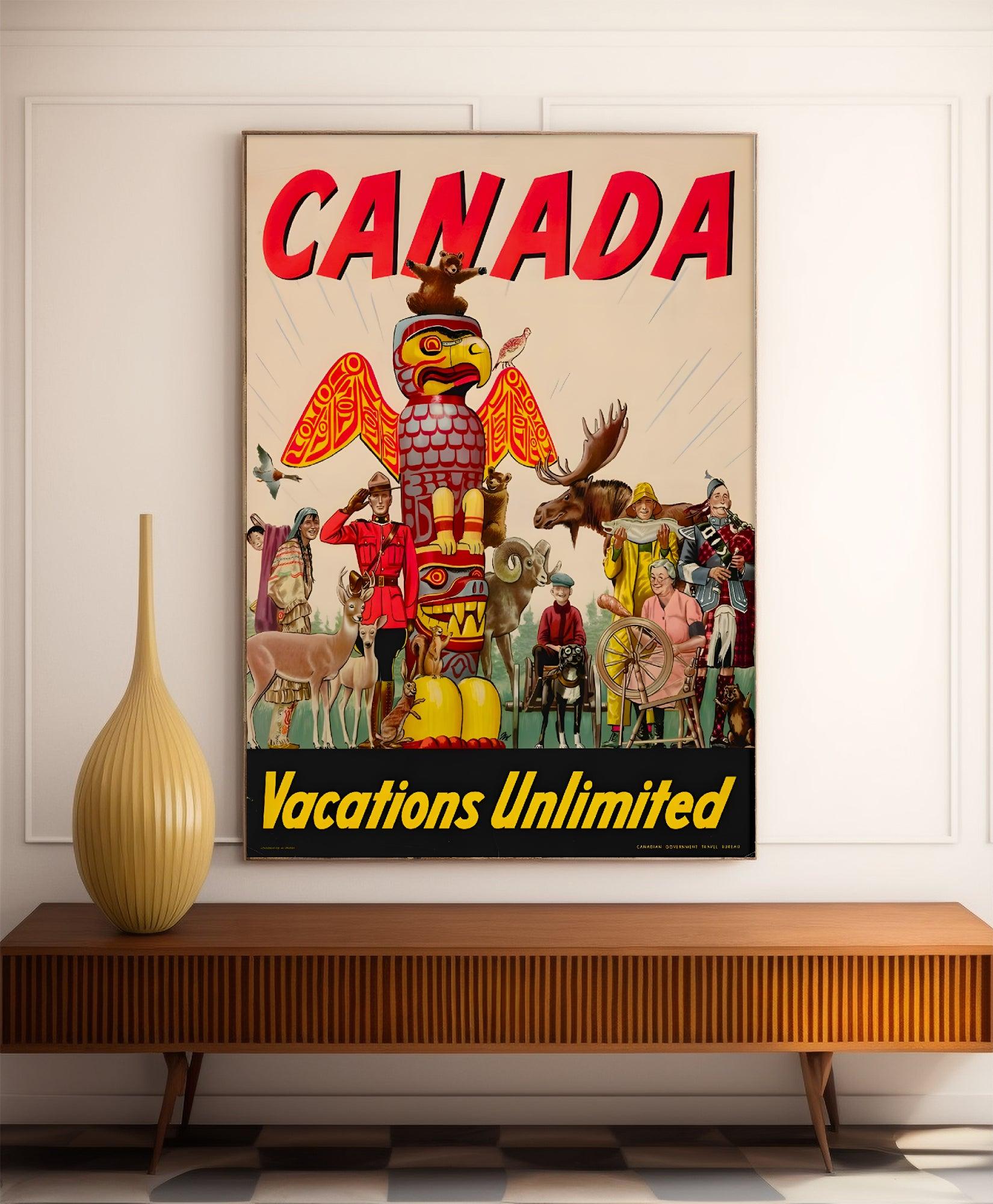 Affiche voyage vintage "Canada - Vacation unlimited" - Haute Définition - papier mat 230gr/m² - Poster Vintage