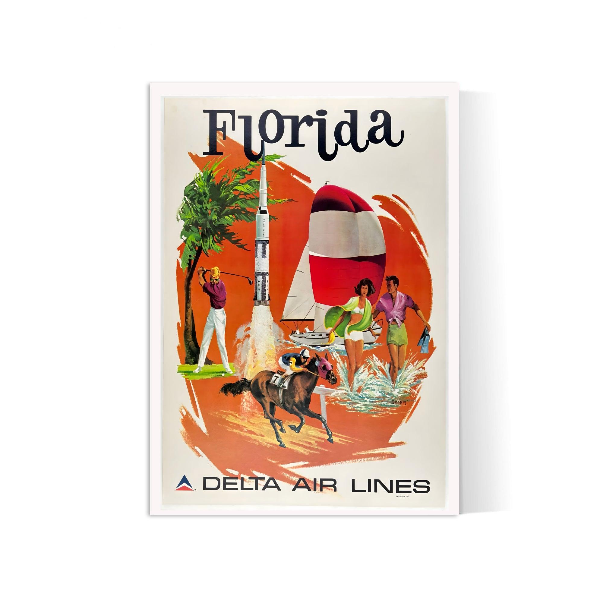 Affiche voyage vintage "Florida" - Delta Airlines - Haute Définition - papier mat 230gr/m² - Poster Vintage