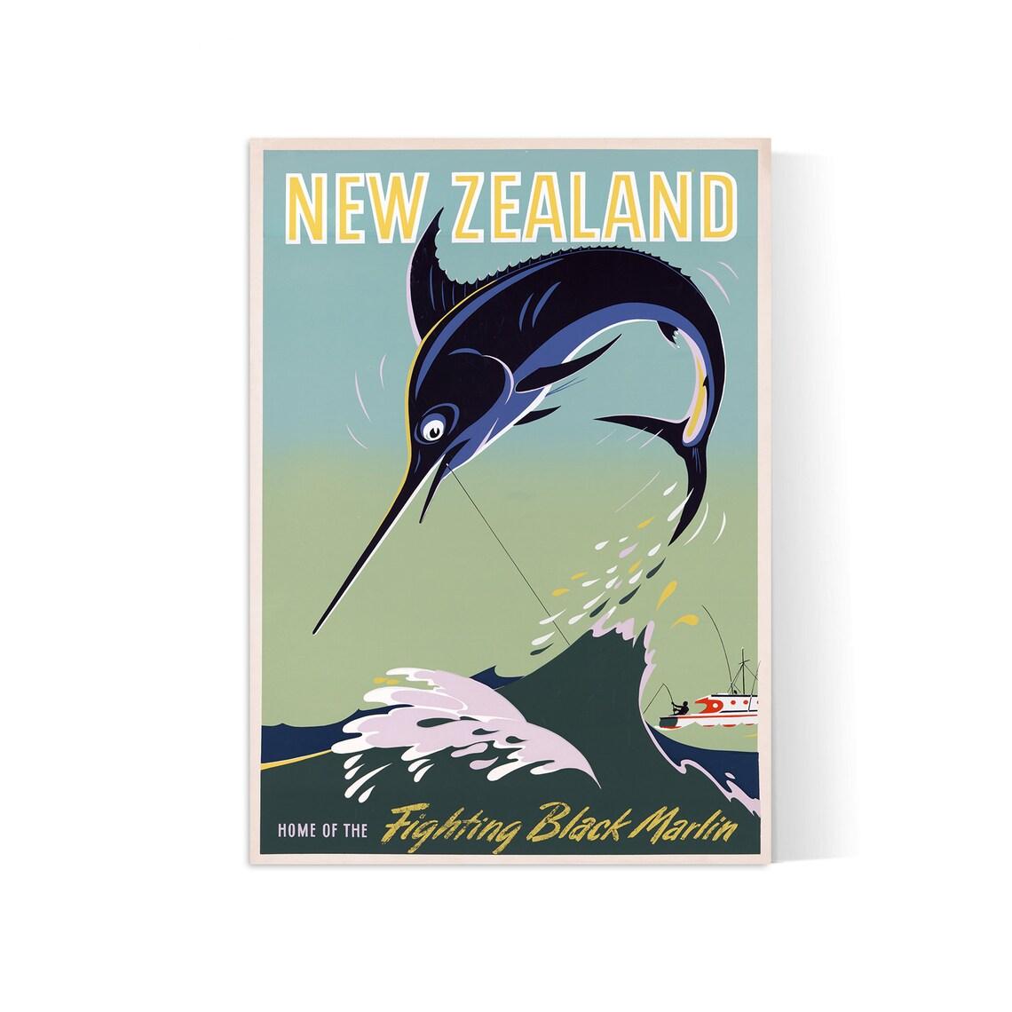 Affiche voyage vintage "New Zealand" Office du Tourisme - Haute Définition - papier mat 230gr/m² - Poster Vintage