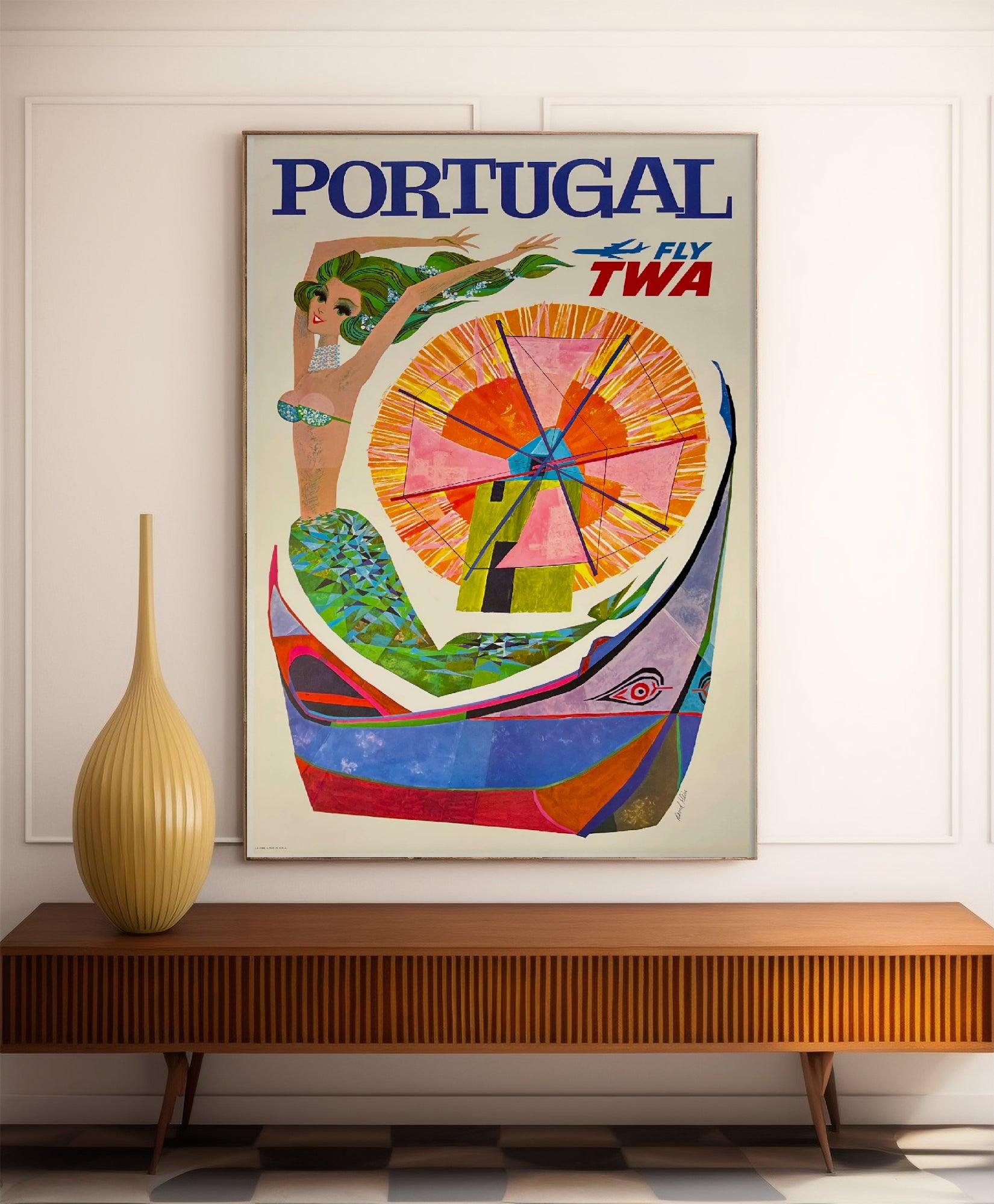 Affiche voyage vintage "Portugal" - TWA - Haute Définition - papier mat 230gr/m² - Poster Vintage