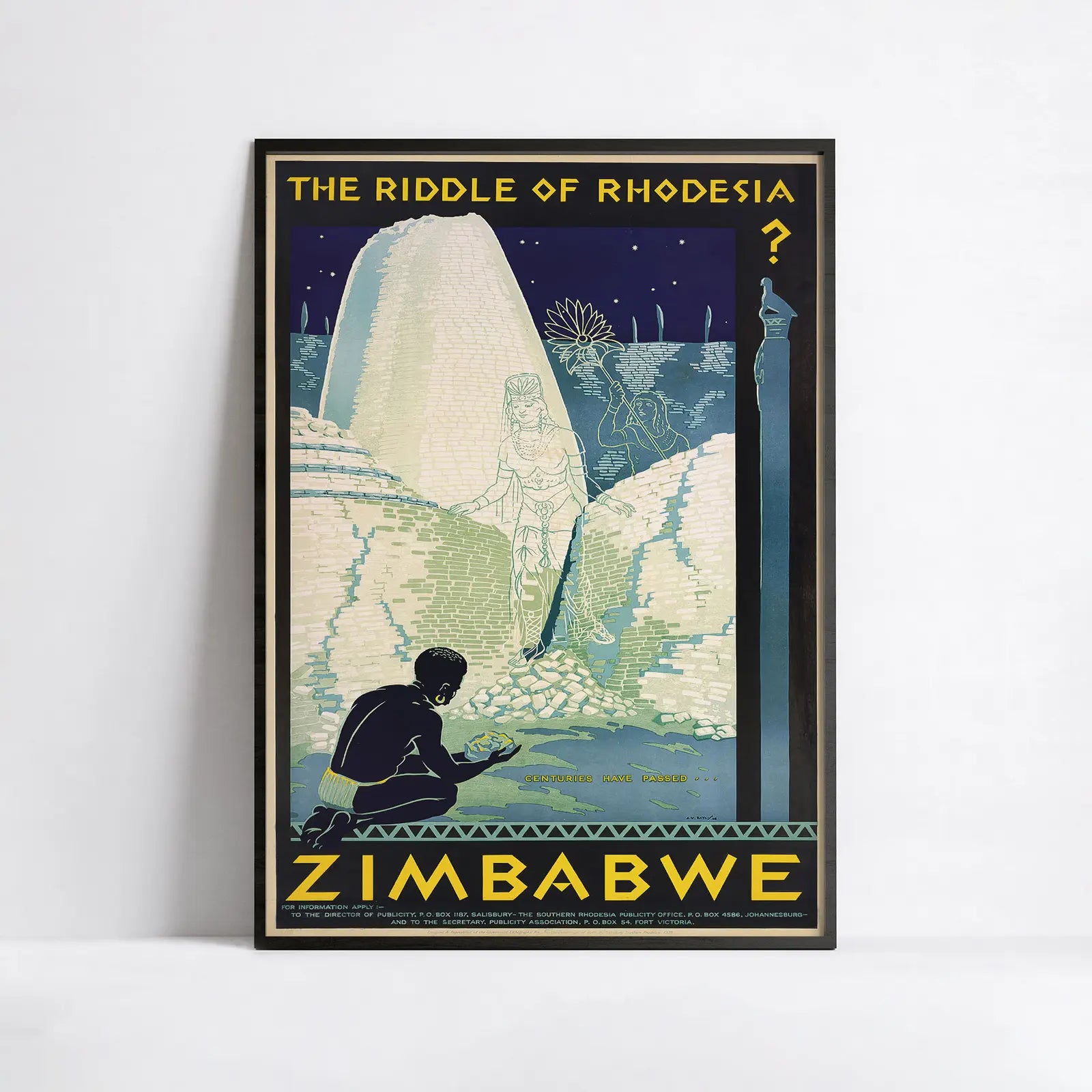 Affiche voyage vintage "The Riddle of Rhodesia Zimbabwe" - Haute Définition - papier mat 230gr/m²