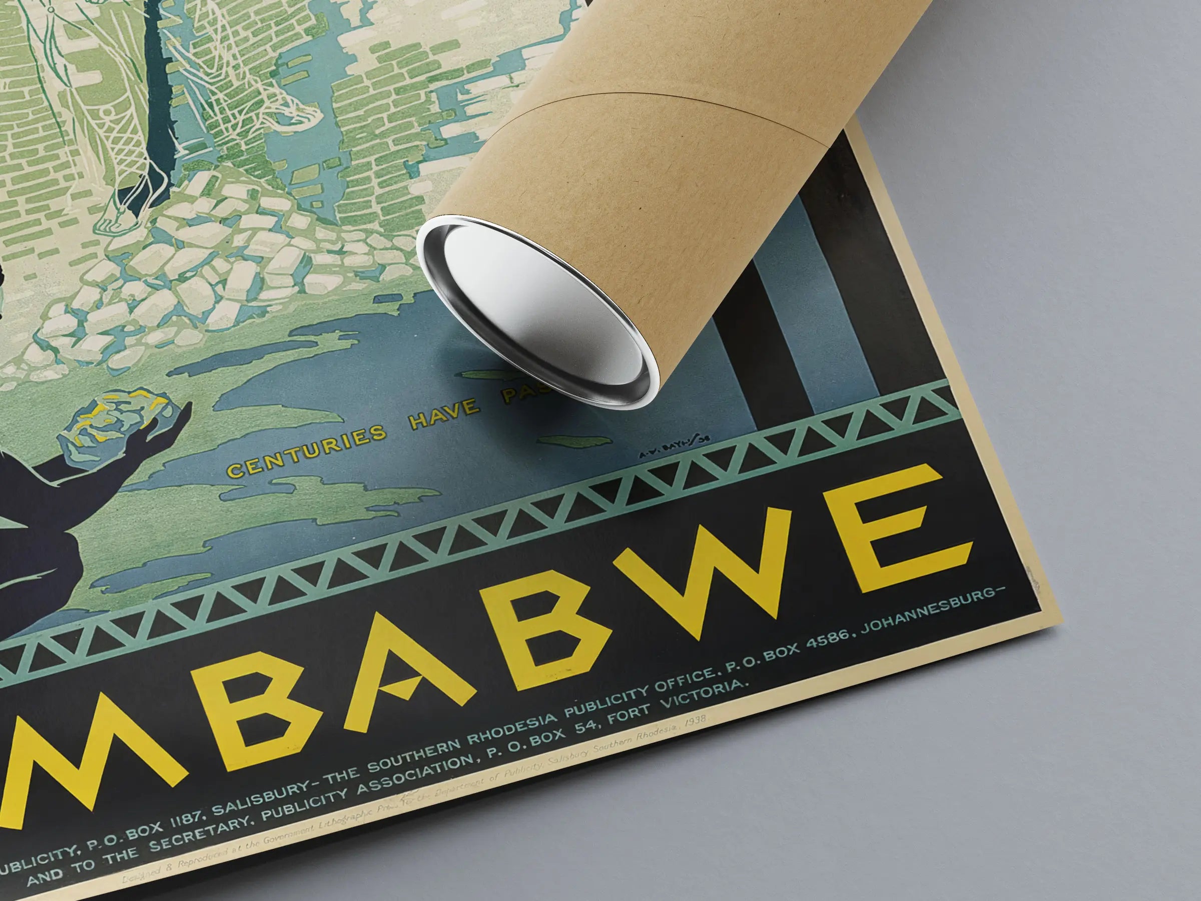 Affiche voyage vintage "The Riddle of Rhodesia Zimbabwe" - Haute Définition - papier mat 230gr/m²