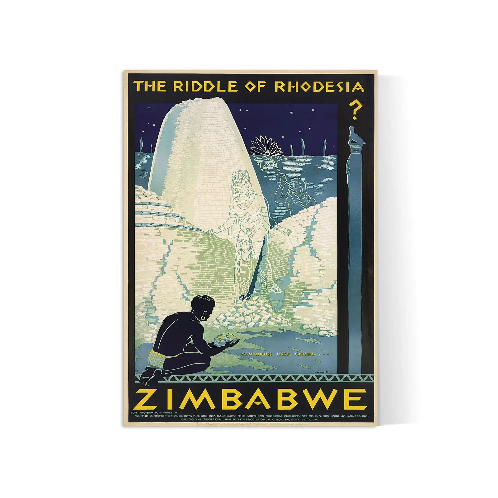 Affiche voyage vintage "The Riddle of Rhodesia Zimbabwe" - Haute Définition - papier mat 230gr/m²