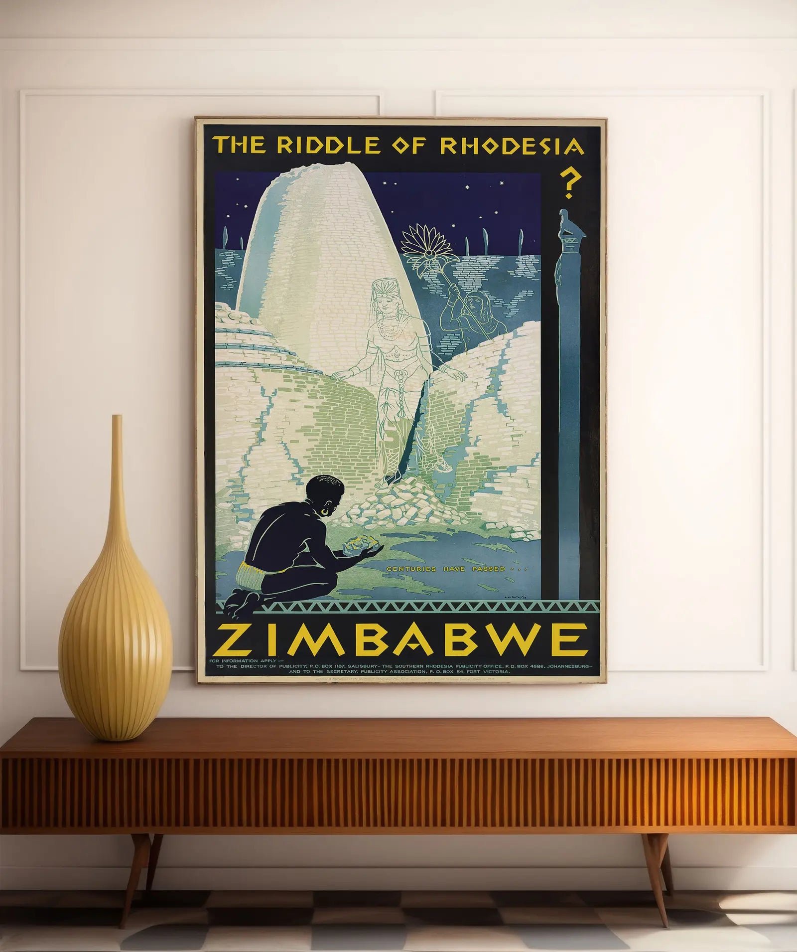 Affiche voyage vintage "The Riddle of Rhodesia Zimbabwe" - Haute Définition - papier mat 230gr/m²