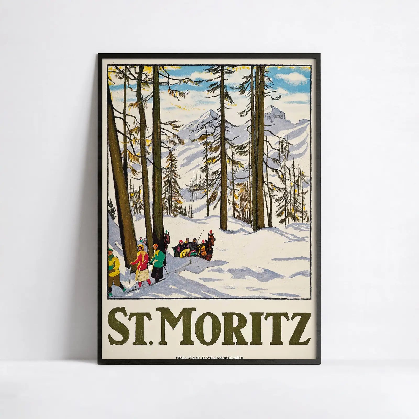 Affiche Ski vintage "St. Moritz" - Emil Cardinaux - Haute Définition - papier mat 230gr/m²