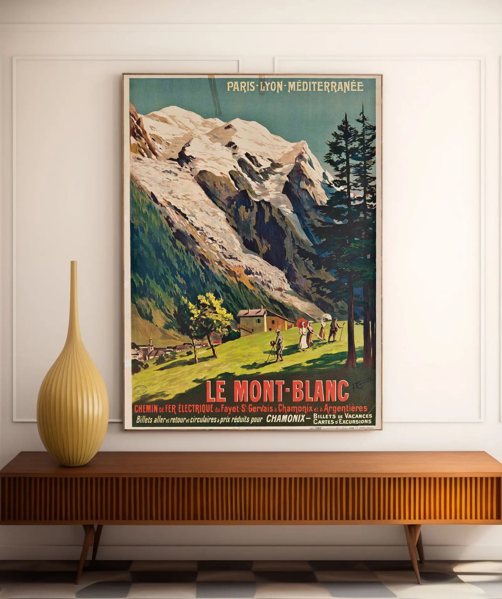 Affiche montagne vintage "Le Mont Blanc Chamonix" - François-Charles Cachoud - Haute Définition - papier mat 230gr/m²