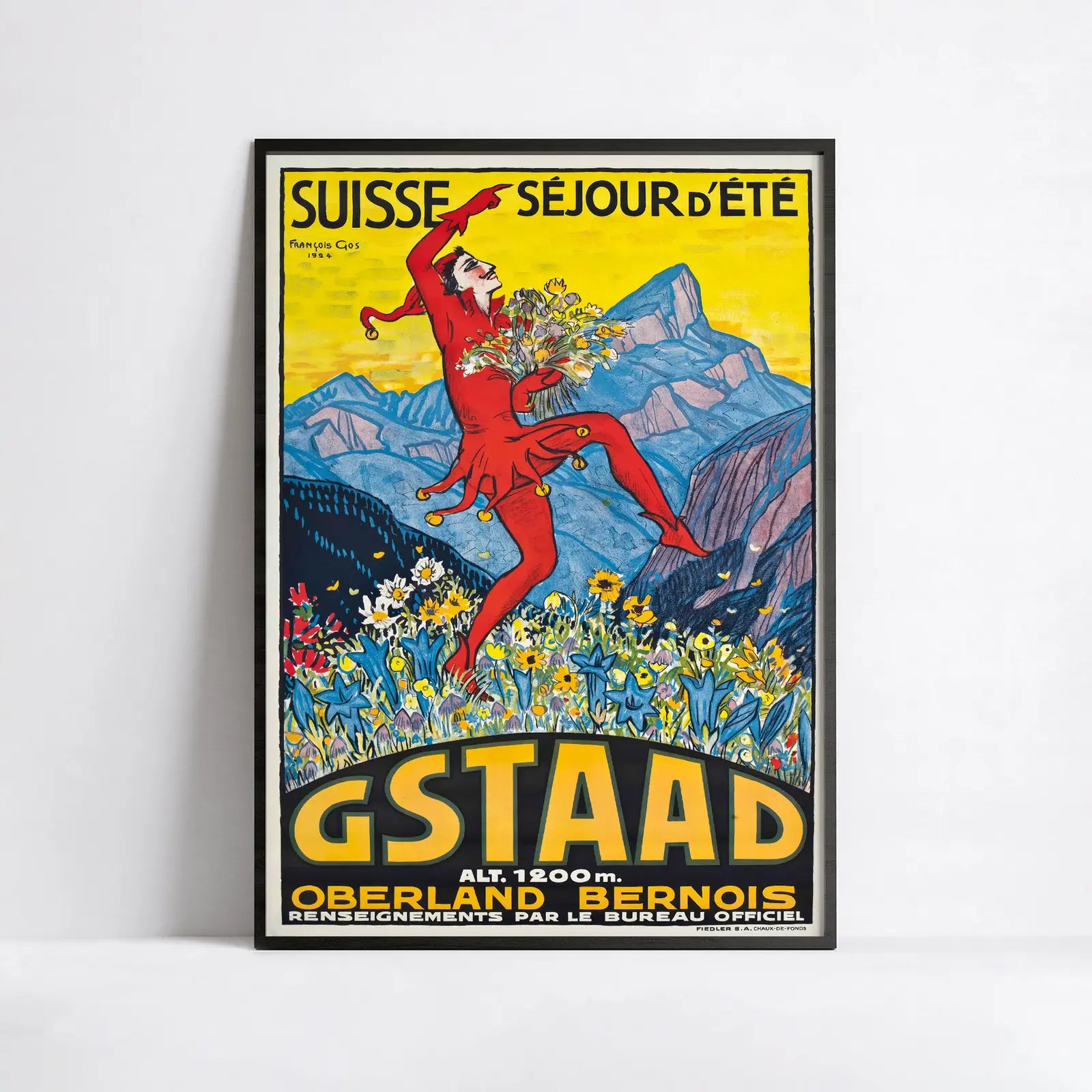 Affiche Ski vintage "Gstaad" - François Gos - Haute Définition - papier mat 230gr/m²
