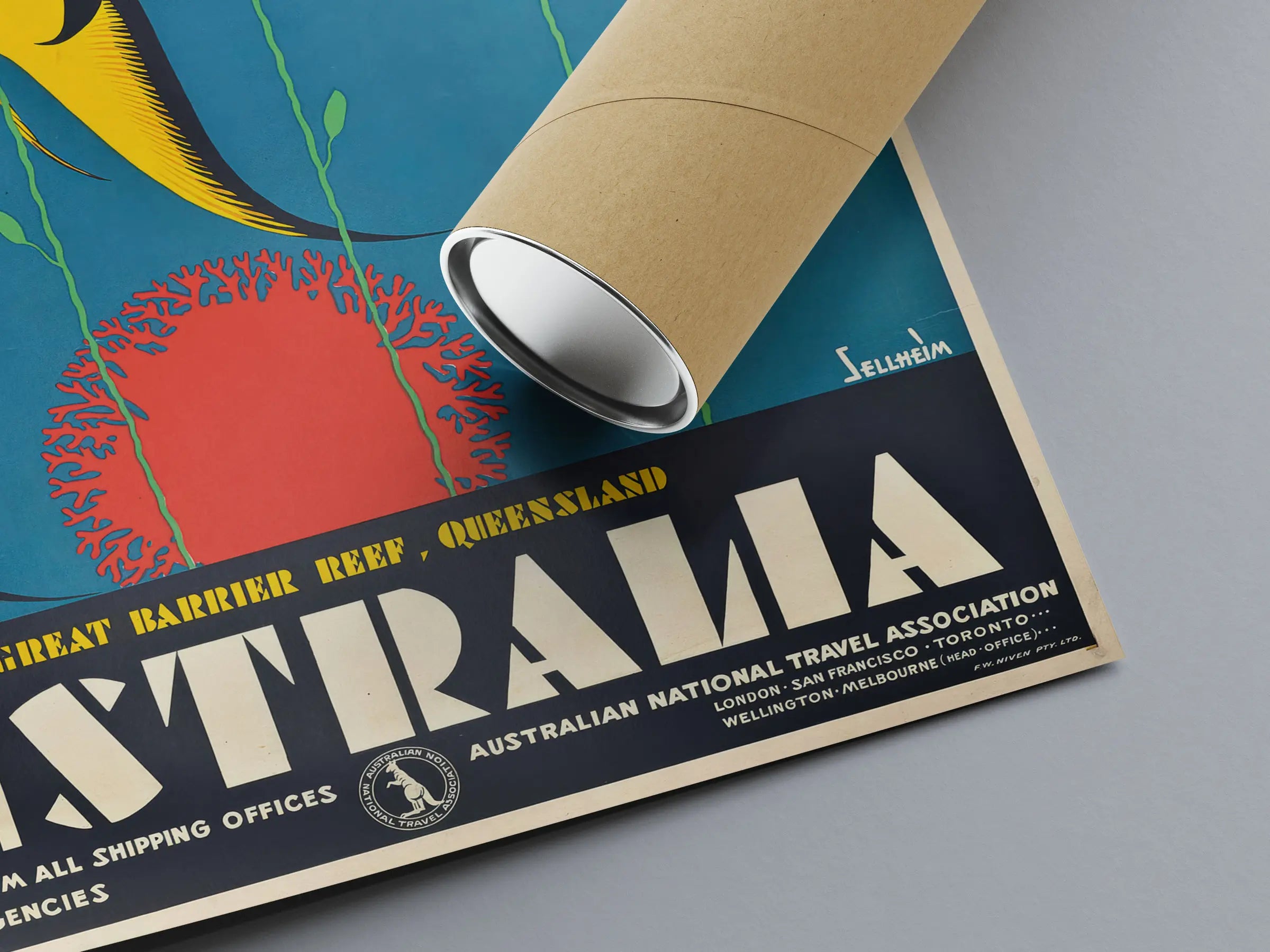 Affiche voyage vintage "Great Barrier Reef Queensland Australia" - Gert Sellheim - Haute Définition - papier mat 230gr/m²