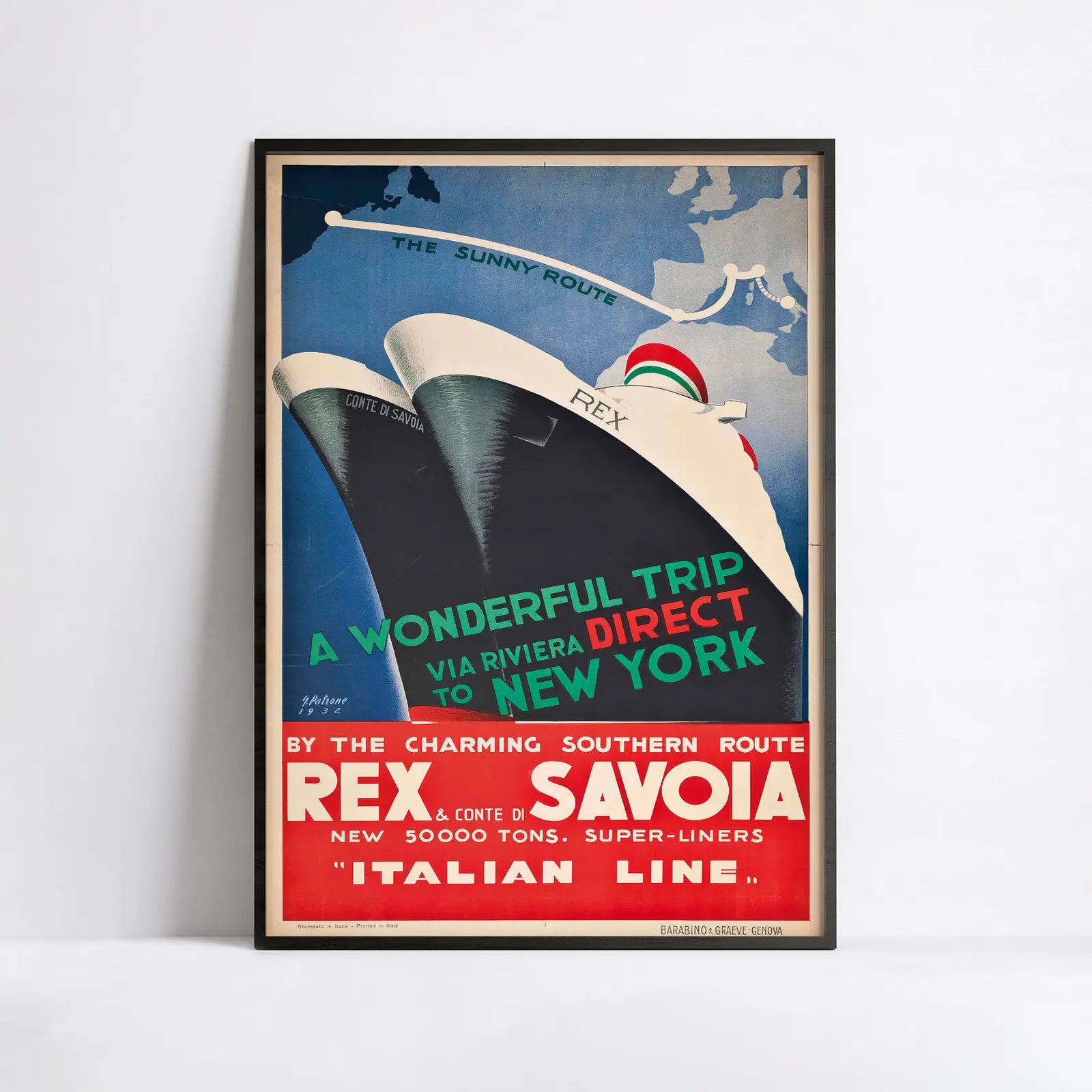 Affiche voyage vintage "New York Italian Line" - Giovanni Patrone - Haute Définition - papier mat 230gr/m²