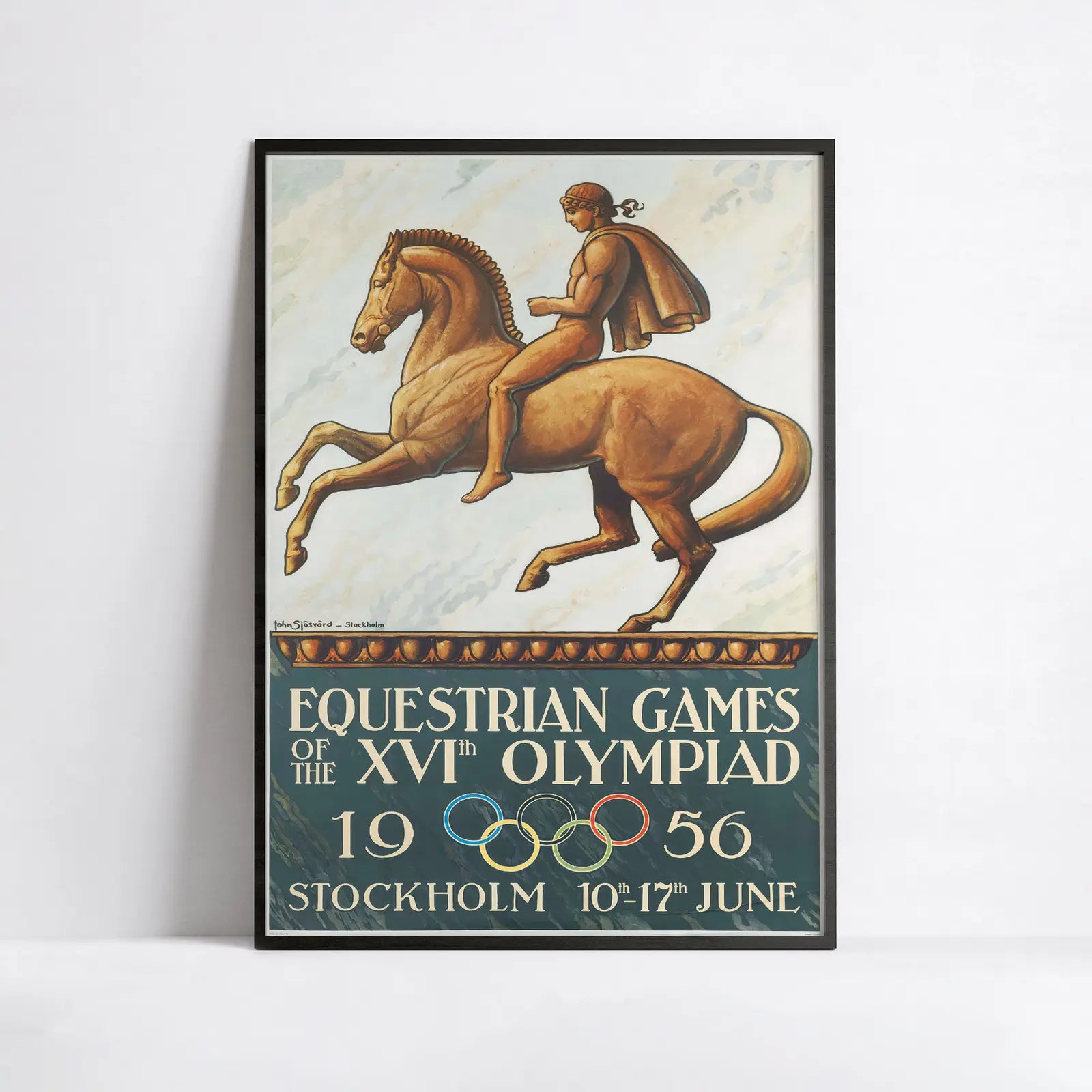 Affiche Jeux Olympiques vintage "Equestrian Games XVIth Olympiad Stockholm" - John Sporvle - Haute Définition - papier mat 230gr/m²