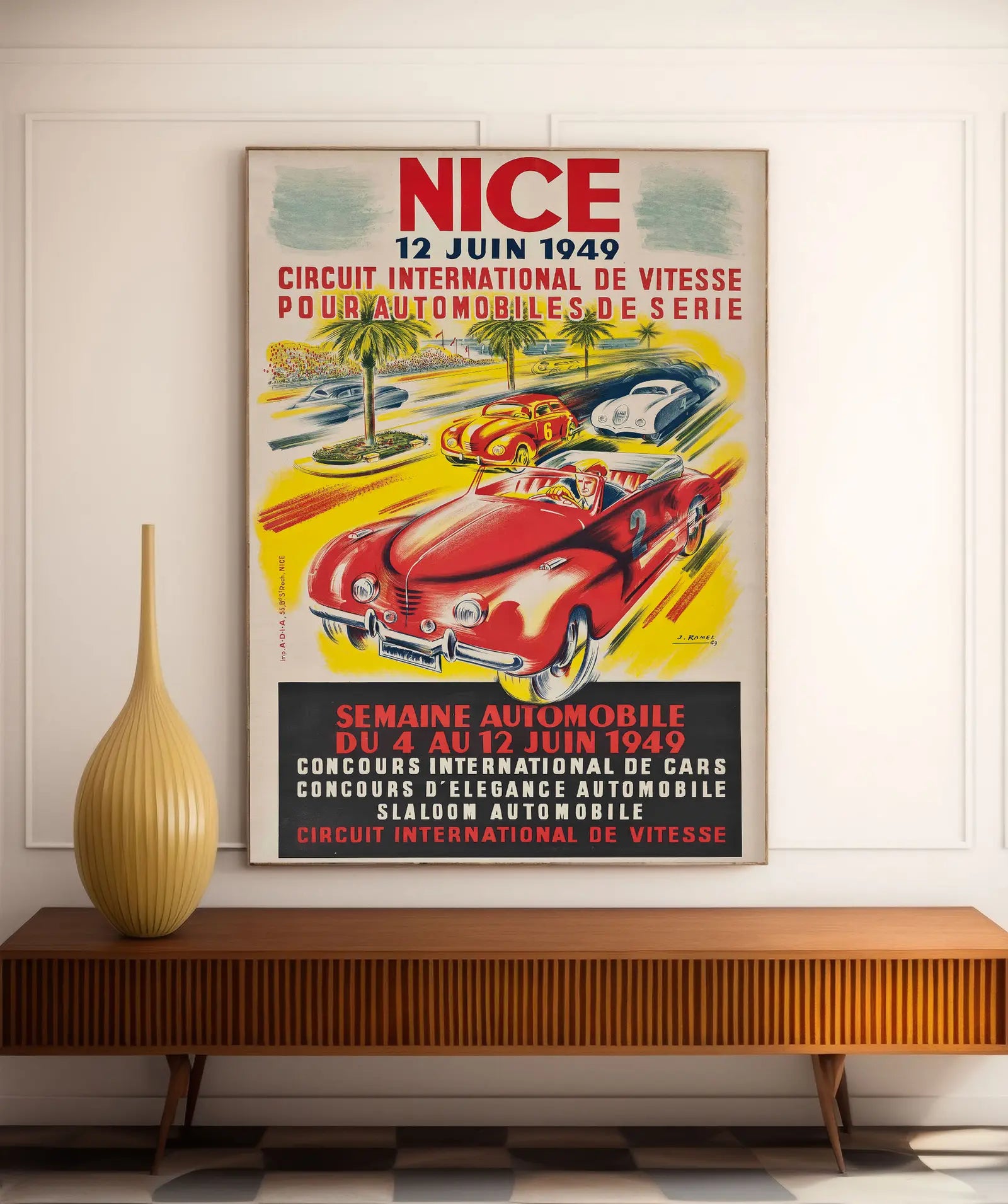 Affiche vintage "Nice Circuit International de Vitesse 1949" - Ramel - Haute Définition - papier mat 230gr/m²