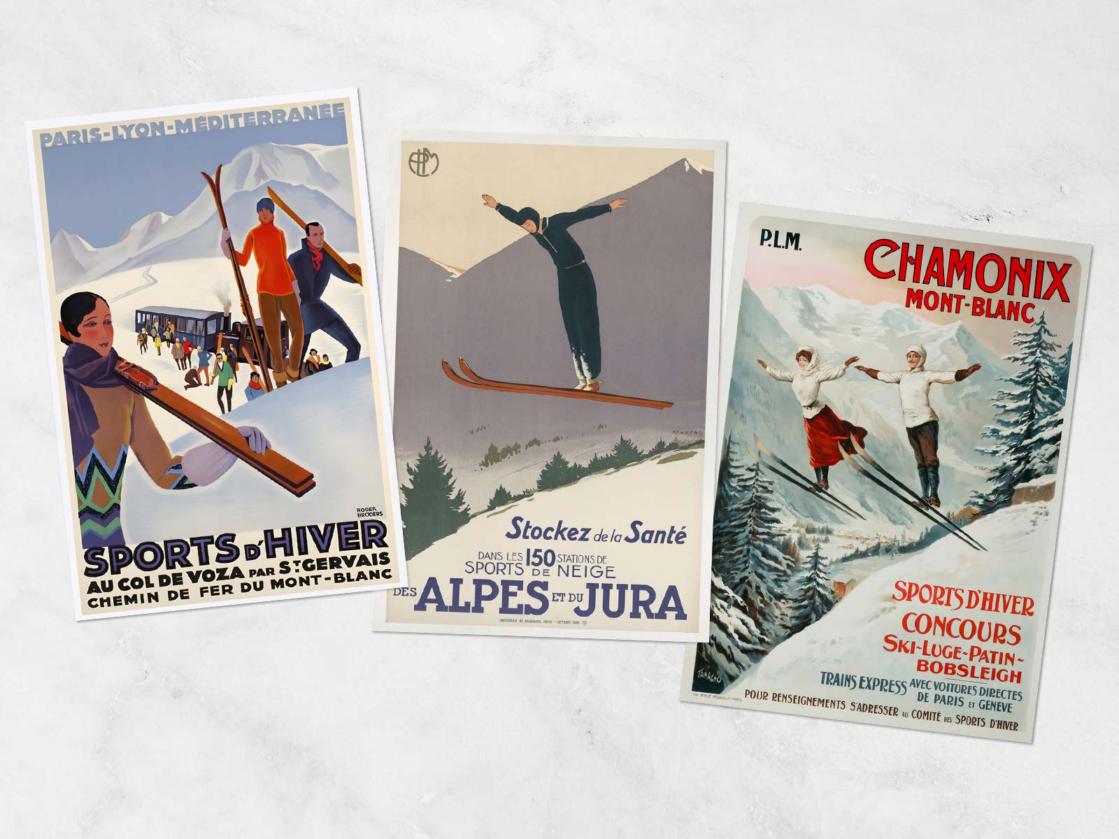 Lot 3 affiches vintage "la passion du ski et de la montagne" (-20% au panier)