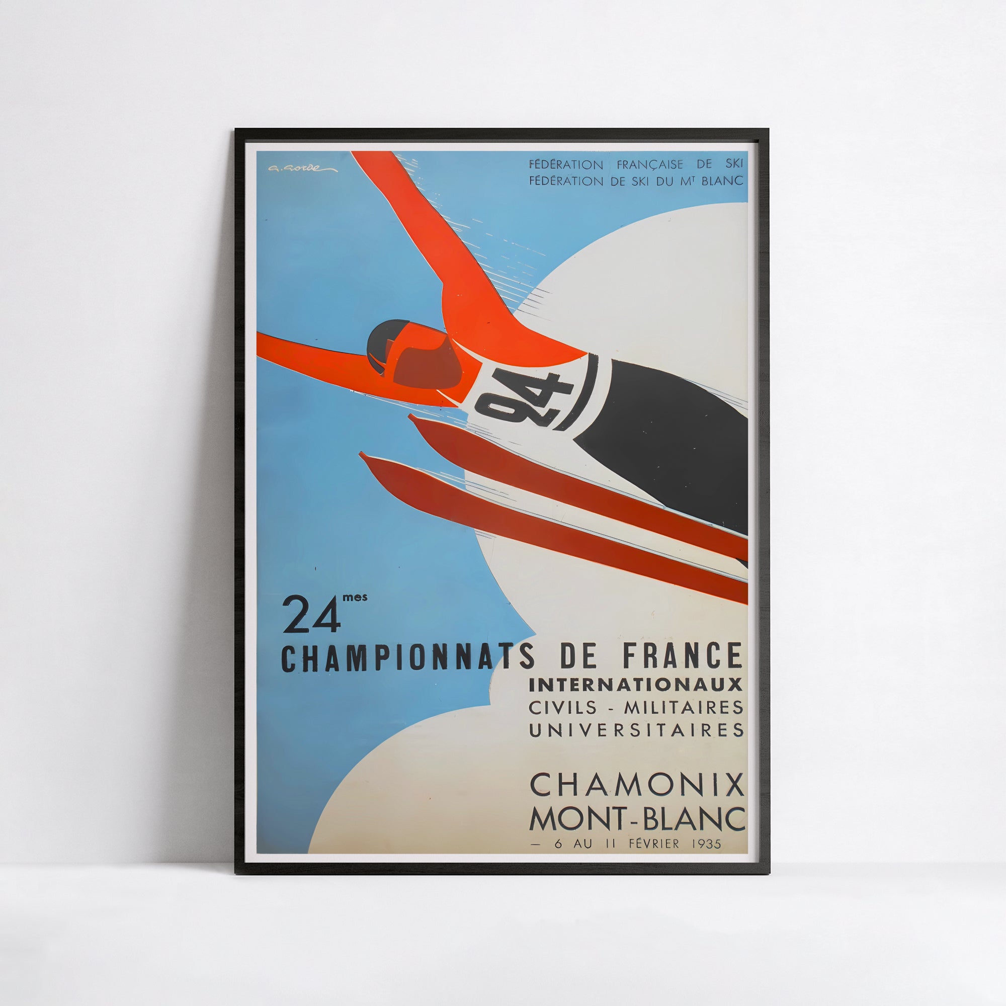 Affiche ski vintage "24ème Championnats de France 1935" - Haute Définition - papier mat 230gr/m²