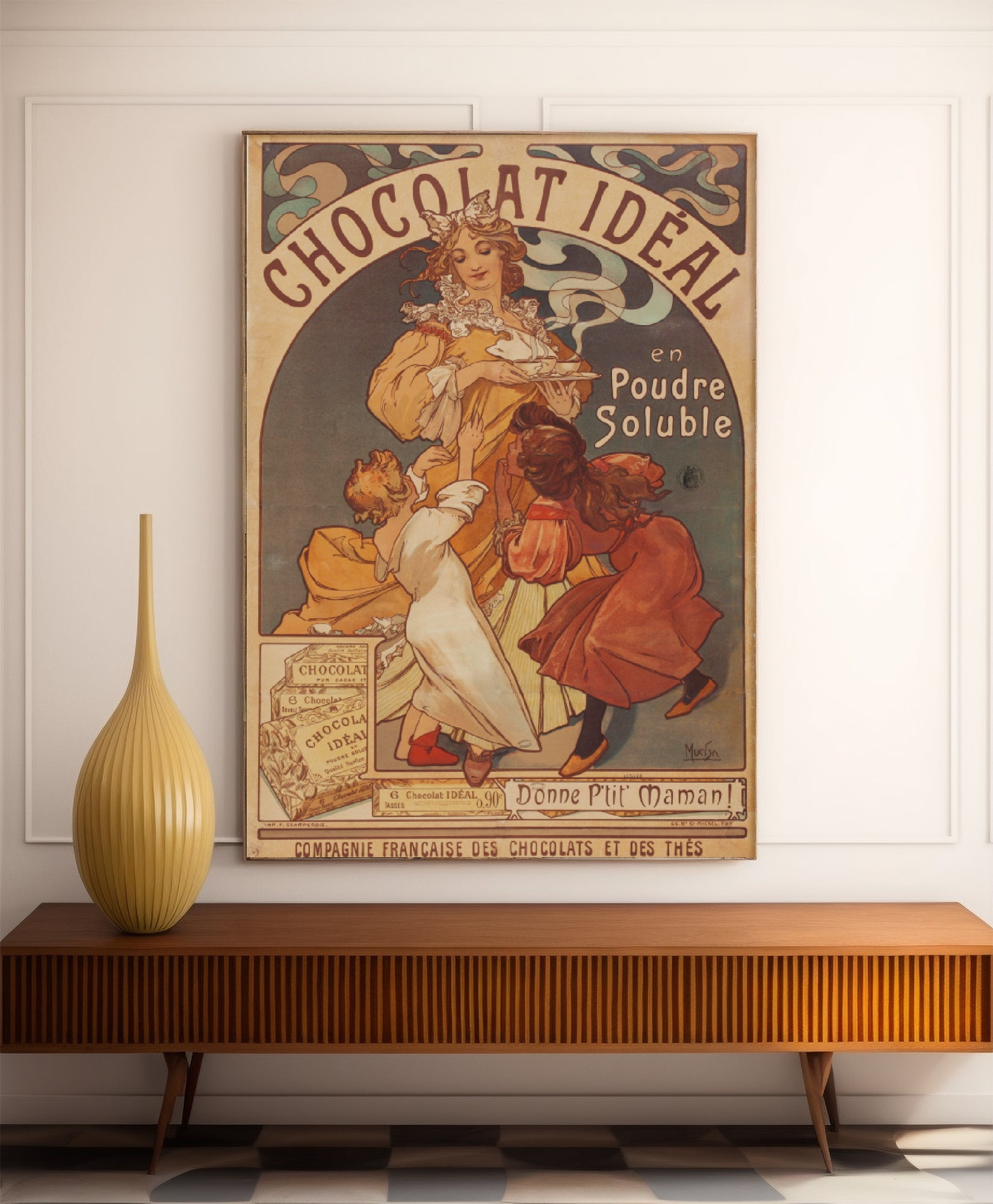 Affiche Alphonse Mucha "Chocolat Idéal" vintage - Art Nouveau - Haute Définition - papier mat 230gr/m2