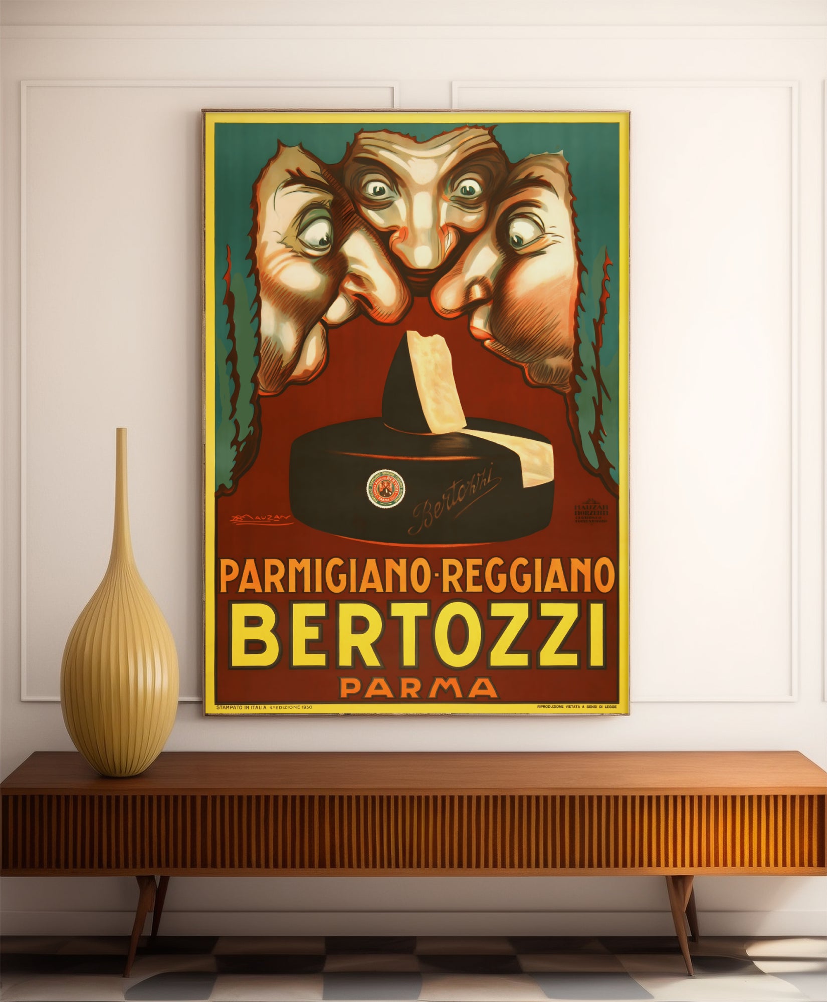 Affiche cuisine vintage "Parmigiano regianno Bertozzi"- Achille Mauzan- Haute Définition - papier mat 230gr/m²