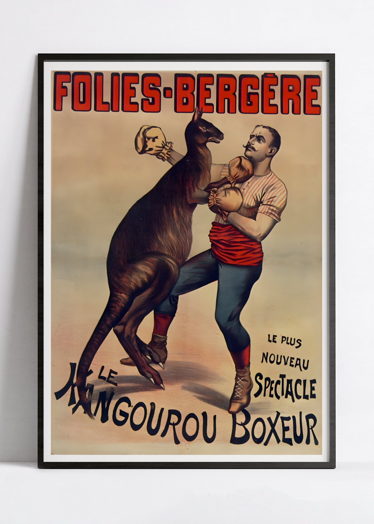 Affiche cabaret vintage "Folies Bergère - Kangourou Boxeur" - Haute Définition - papier mat 230gr/m²