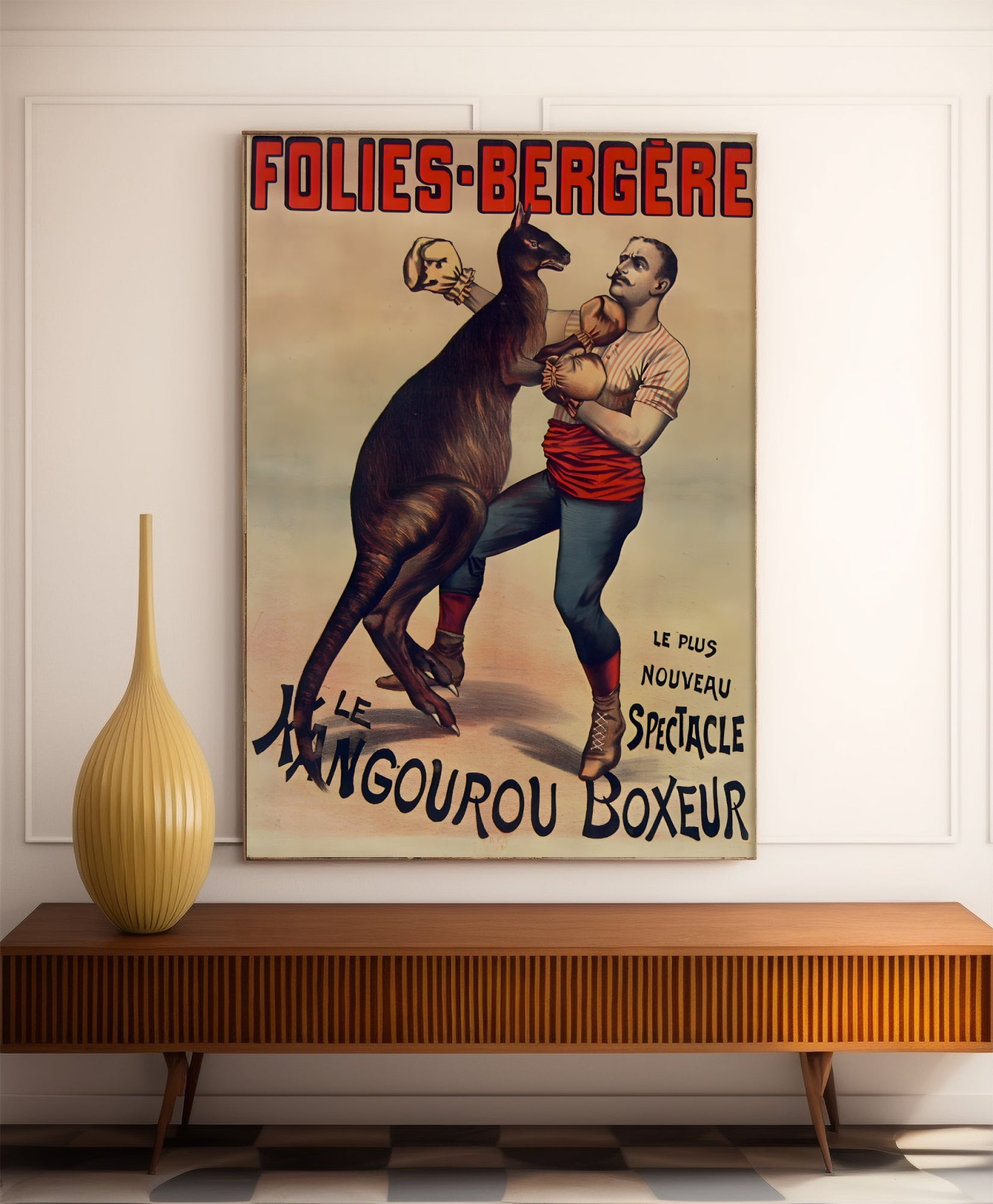 Affiche cabaret vintage "Folies Bergère - Kangourou Boxeur" - Haute Définition - papier mat 230gr/m²