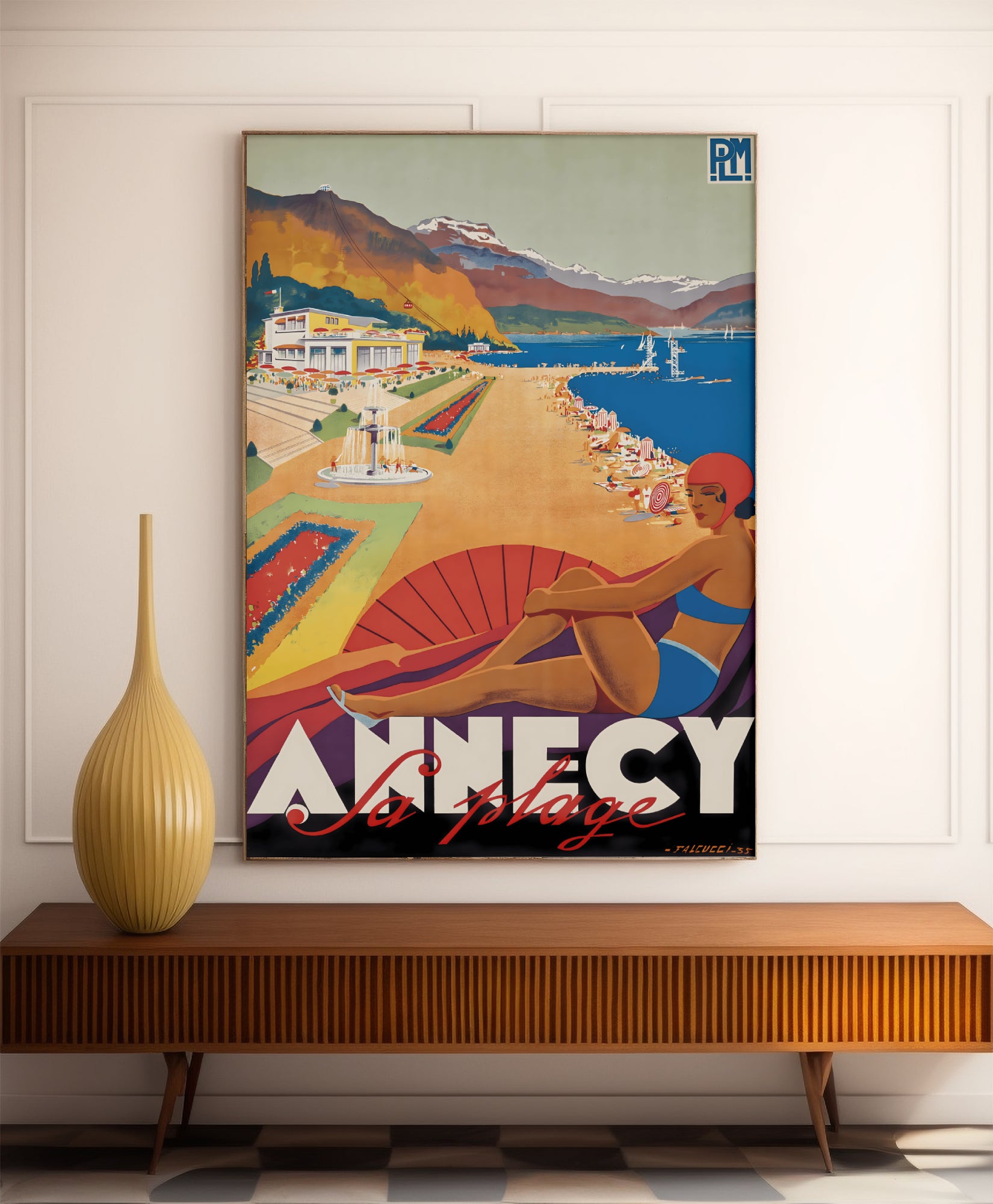 Affiche ville vintage "Annecy Plage" - Robert Falcucci - Haute Définition - papier mat 230gr/m²