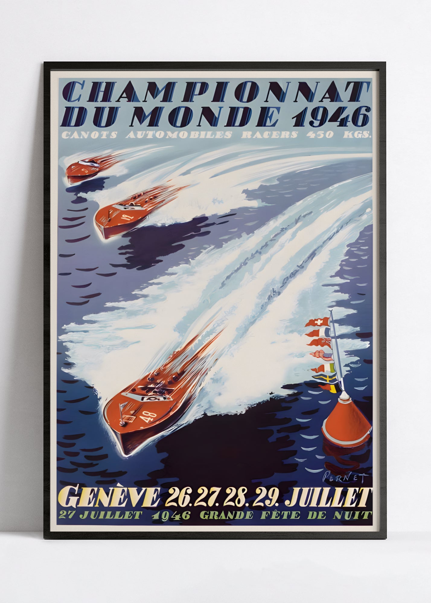 Affiche bateau vintage "Championnats du monde 1946"- Haute Définition - papier mat 230gr/m²
