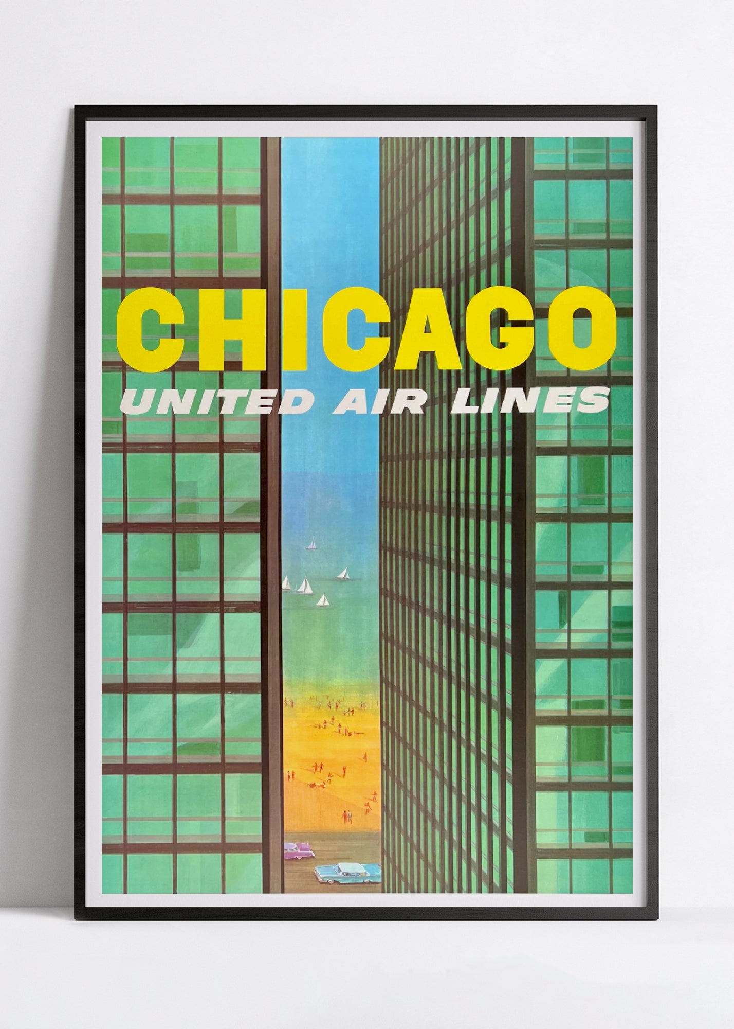 Affiche voyage vintage "Chicago" - United Air lines - Haute Définition - papier mat 230gr/m²