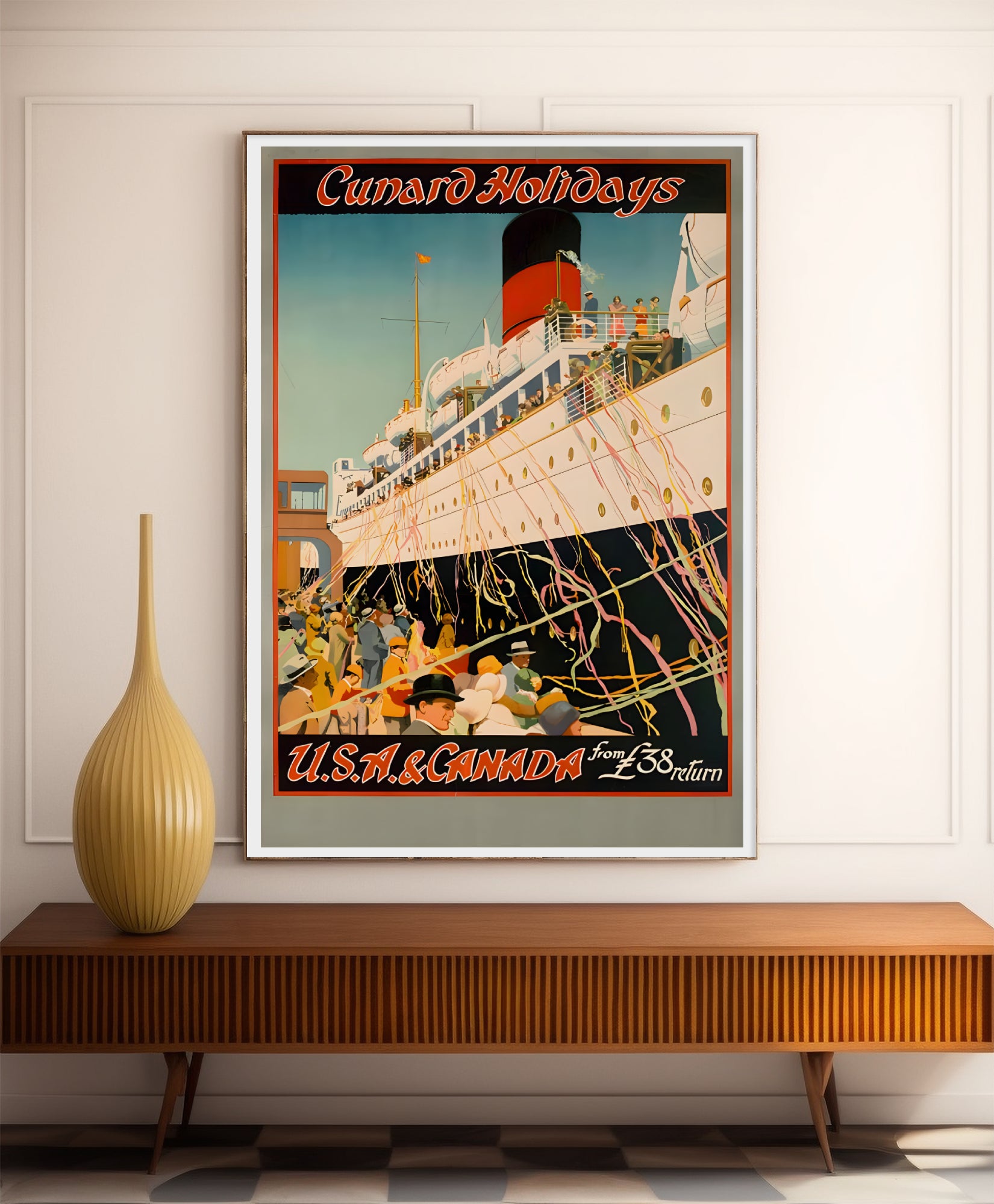 Affiche bateau vintage "Cunard Holydays" - Haute Définition - papier mat 230gr/m²