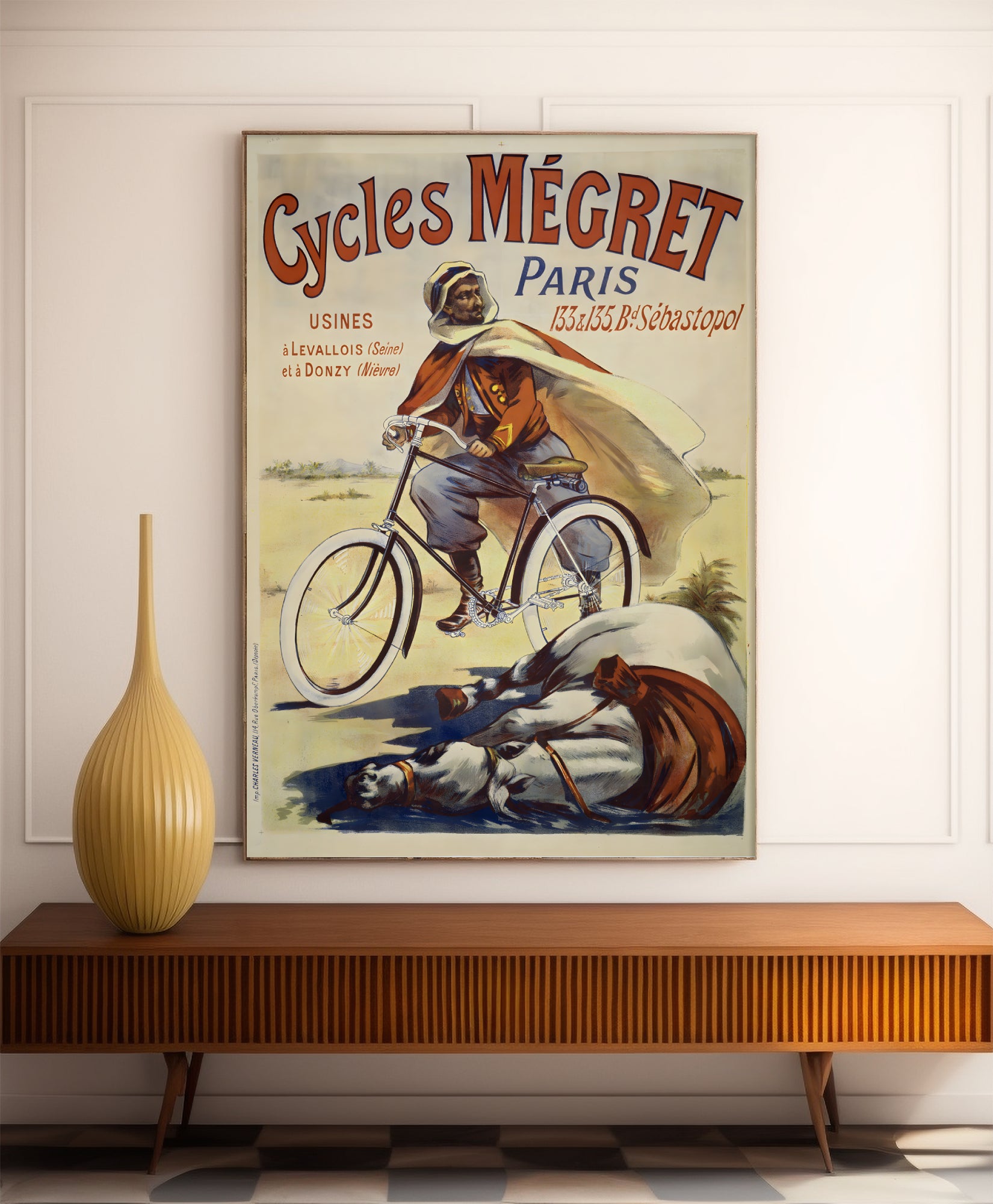 Affiche velo vintage "Cycles Megret Paris - Haute Définition - papier mat 230gr/m²