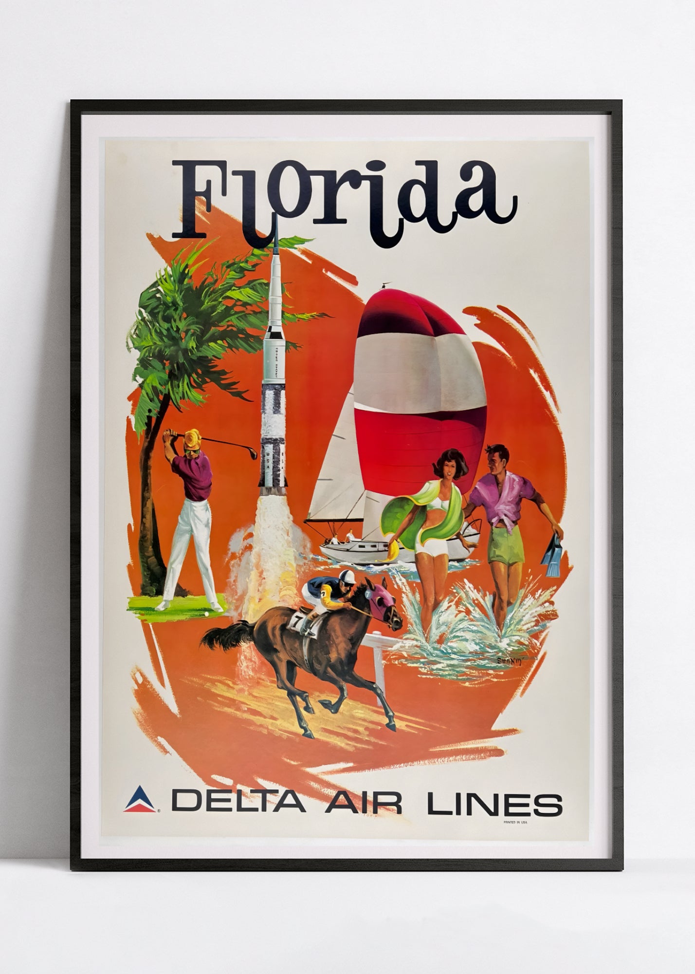 Affiche voyage vintage "Florida" - Delta Airlines - Haute Définition - papier mat 230gr/m²