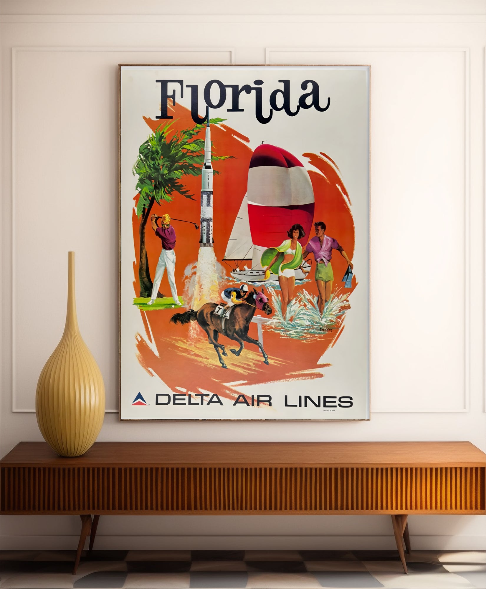 Affiche voyage vintage "Florida" - Delta Airlines - Haute Définition - papier mat 230gr/m²