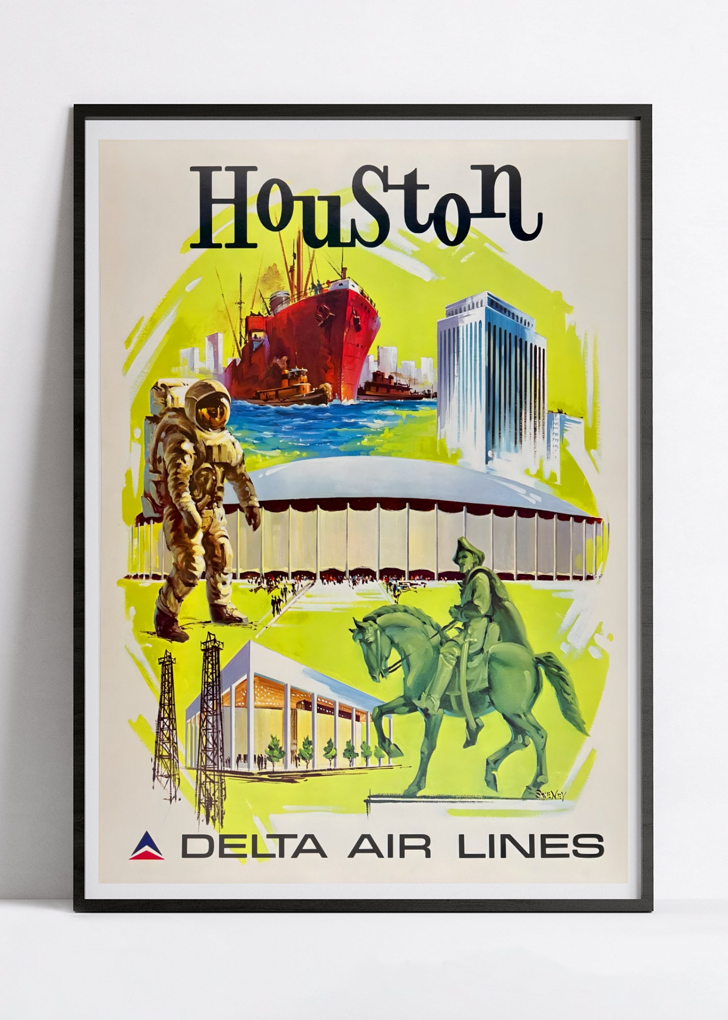 Affiche voyage vintage "Houston" - Delta Airlines - Haute Définition - papier mat 230gr/m²
