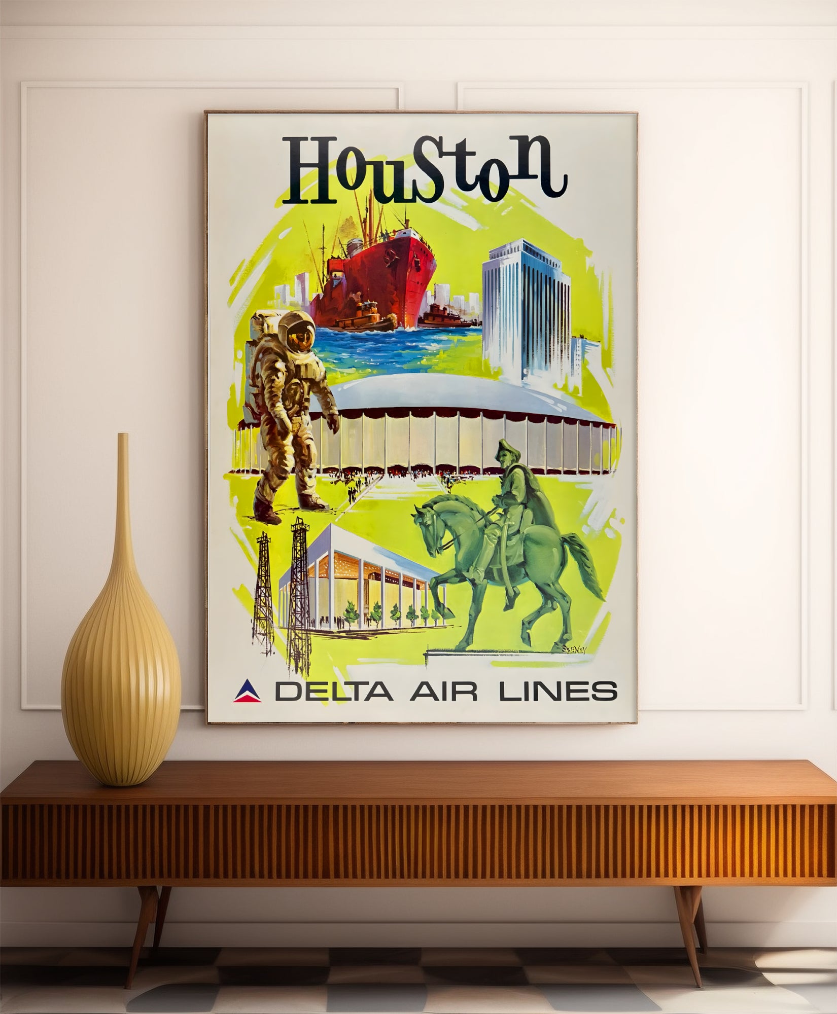 Affiche voyage vintage "Houston" - Delta Airlines - Haute Définition - papier mat 230gr/m²
