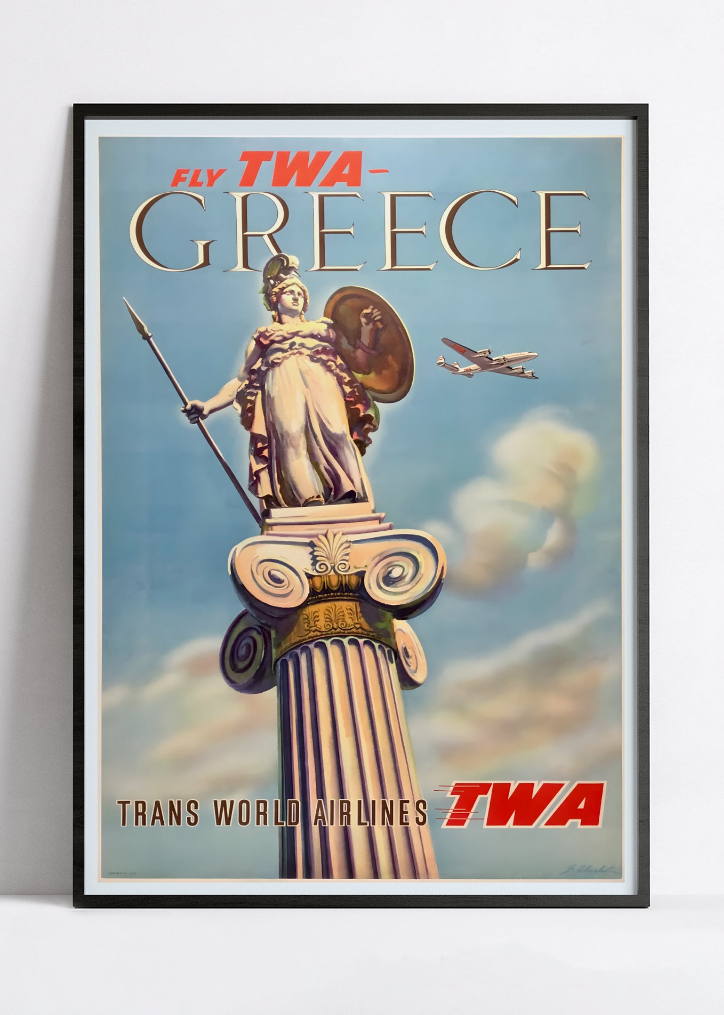 Affiche voyage vintage "Greece - Athena statue" - TWA - Haute Définition - papier mat 230gr/m²