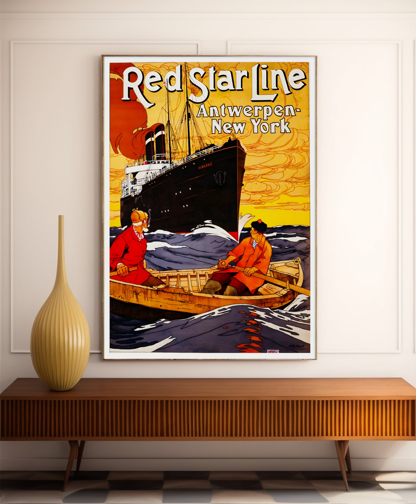 Affiche bateau vintage "Red Star Line" - Henri Cassiers - Haute Définition - papier mat 230gr/m²