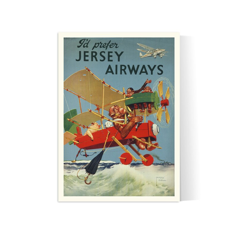 Affiche aviation vintage "Flying Monkeys" - Jersey Airways  - Haute Définition - papier mat 230gr/m2