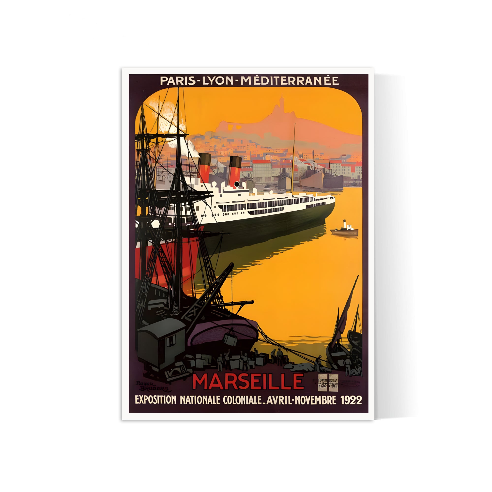 Affiche ville vintage "Marseille - exposition coloniale 1922" - Roger Broders - Haute Définition - papier mat 230gr/m²