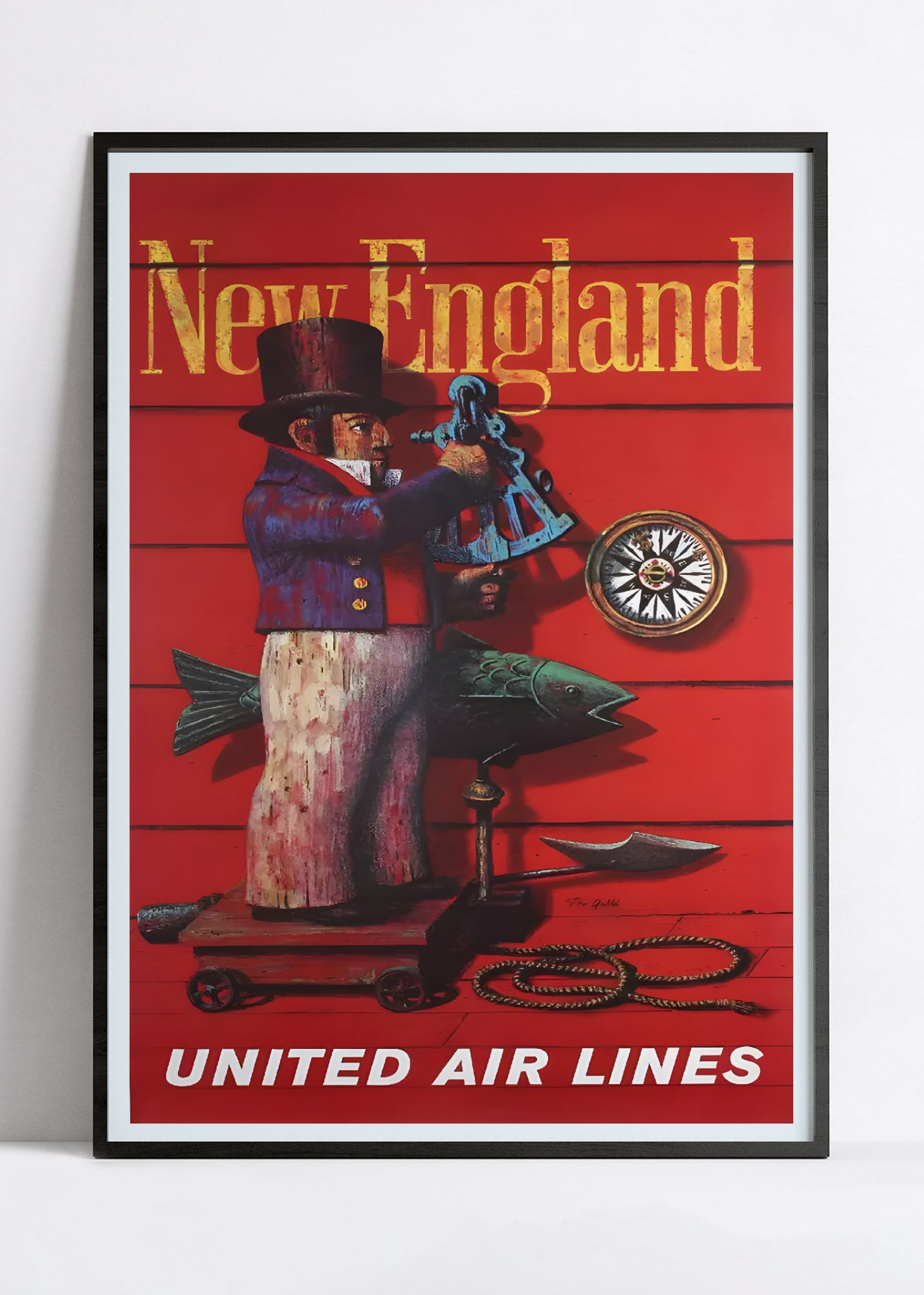Affiche voyage vintage "New England" - United Airlines - Haute Définition - papier mat 230gr/m²