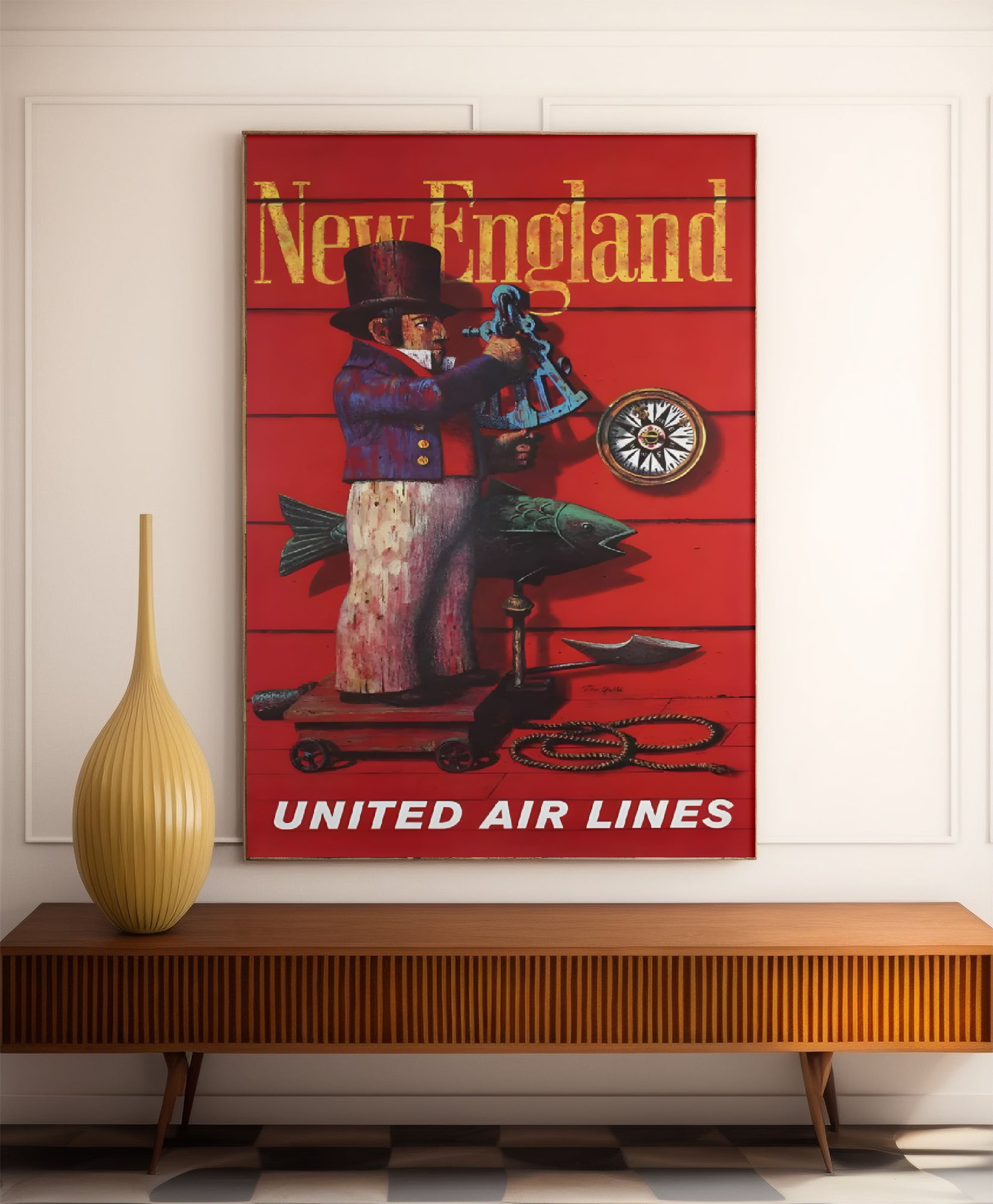 Affiche voyage vintage "New England" - United Airlines - Haute Définition - papier mat 230gr/m²