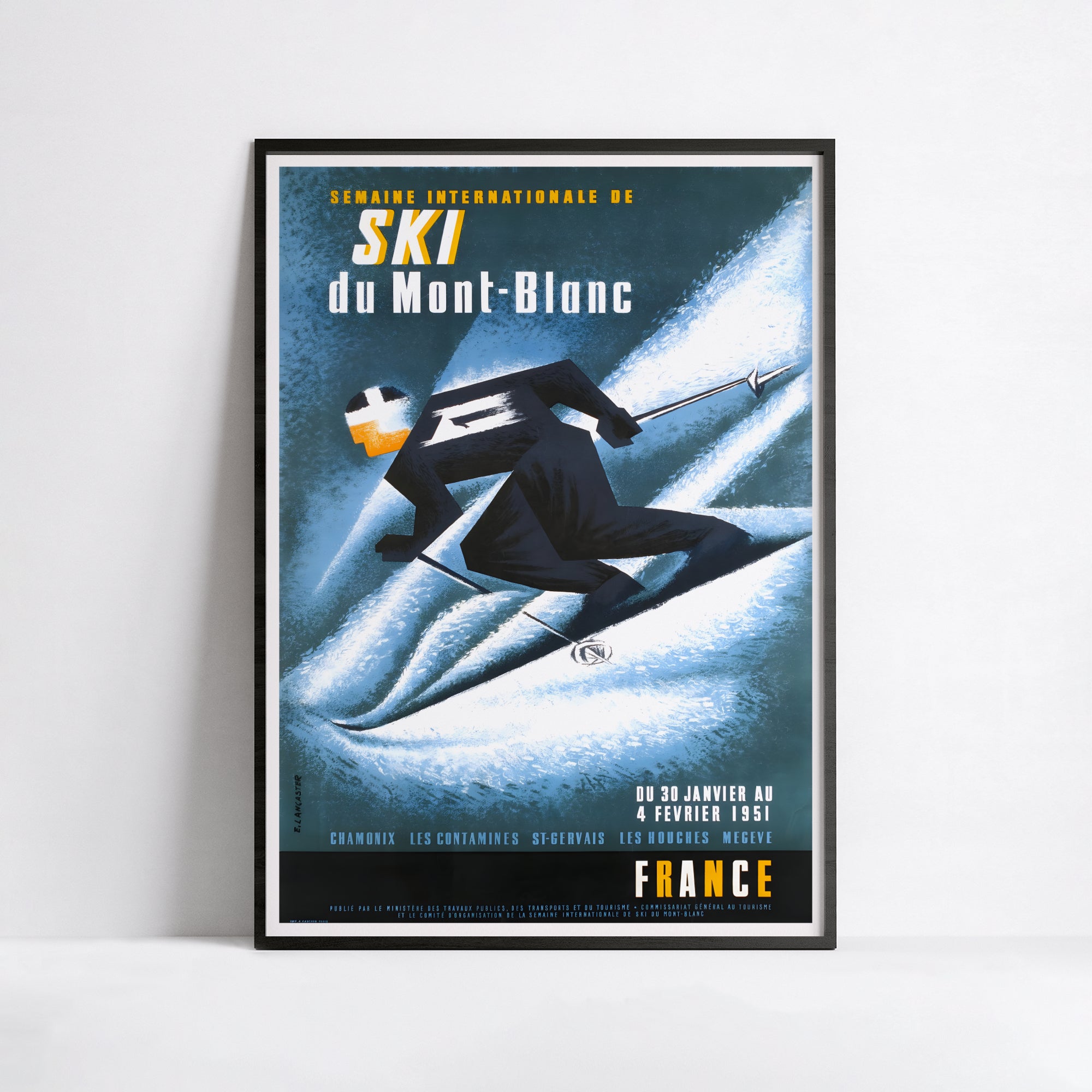 Affiche ski vintage "Mont Blanc" - Lancaster - Haute Définition - papier mat 230gr/m²