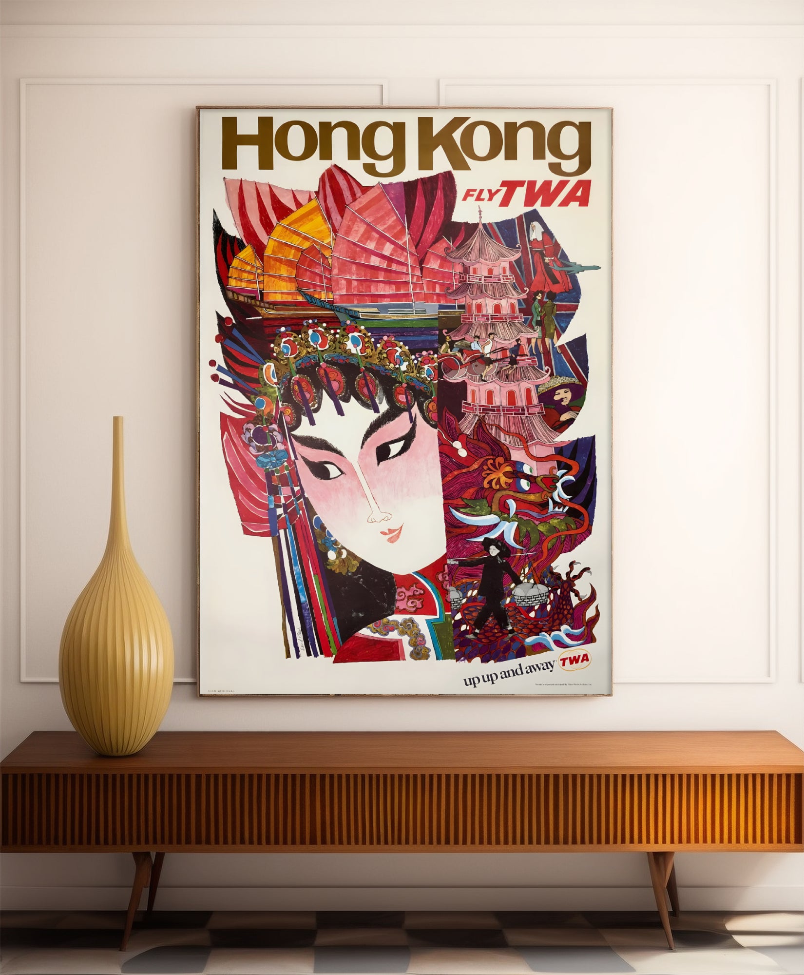 Affiche voyage vintage "Hong Kong" - TWA - Haute Définition - papier mat 230gr/m²