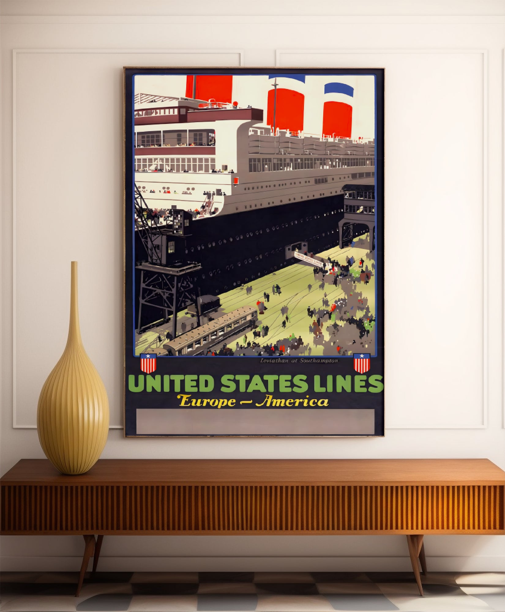 Affiche bateau vintage "United States Lines" - Henri Cassiers - Haute Définition - papier mat 230gr/m²